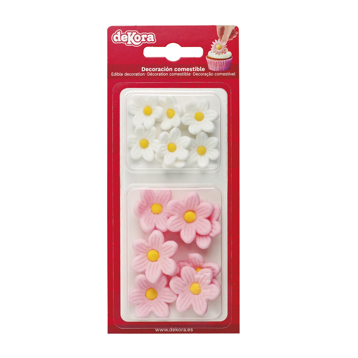FLORES DE OBLEA COMESTIBLE MARGARITAS 7 BLANCAS + 7 ROSAS