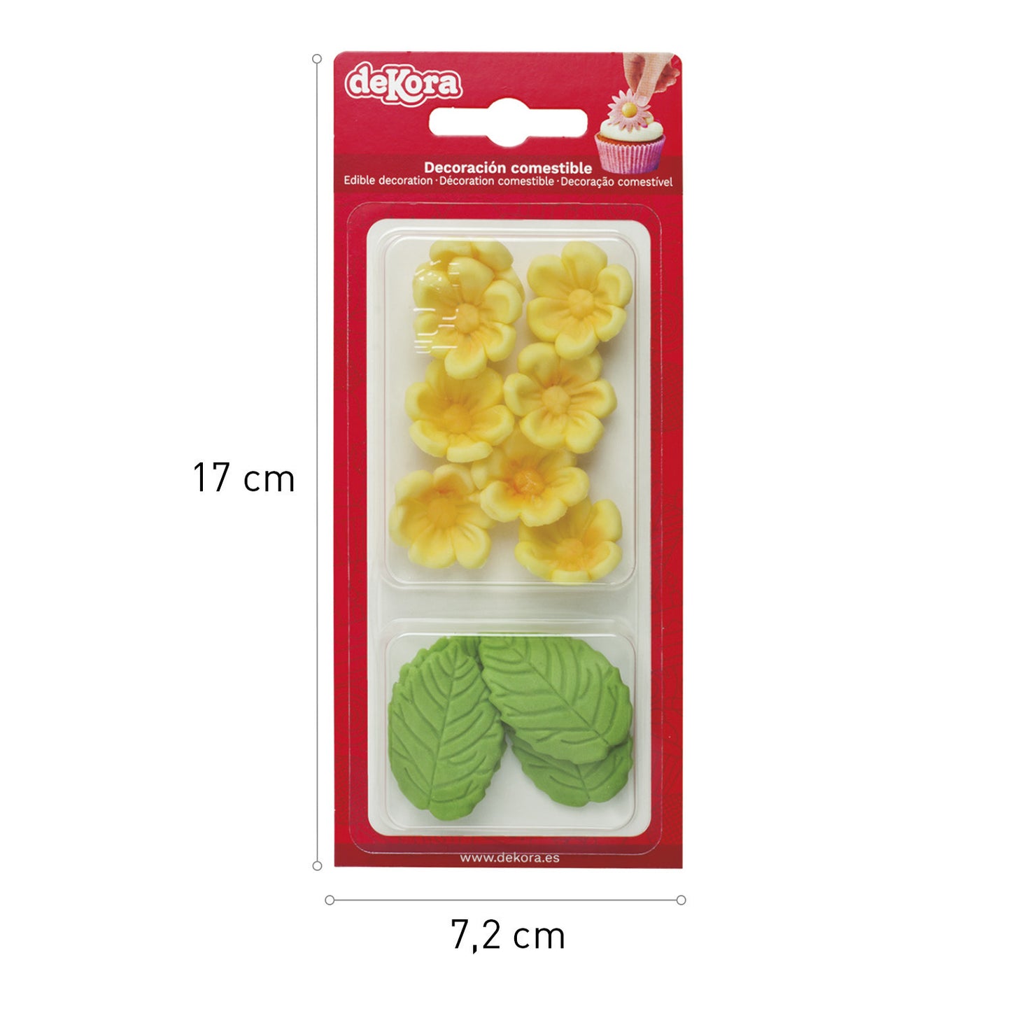 FLORES DE OBLEA COMESTIBLE 8 FLORES AMARILLAS + 5 HOJAS VERDES