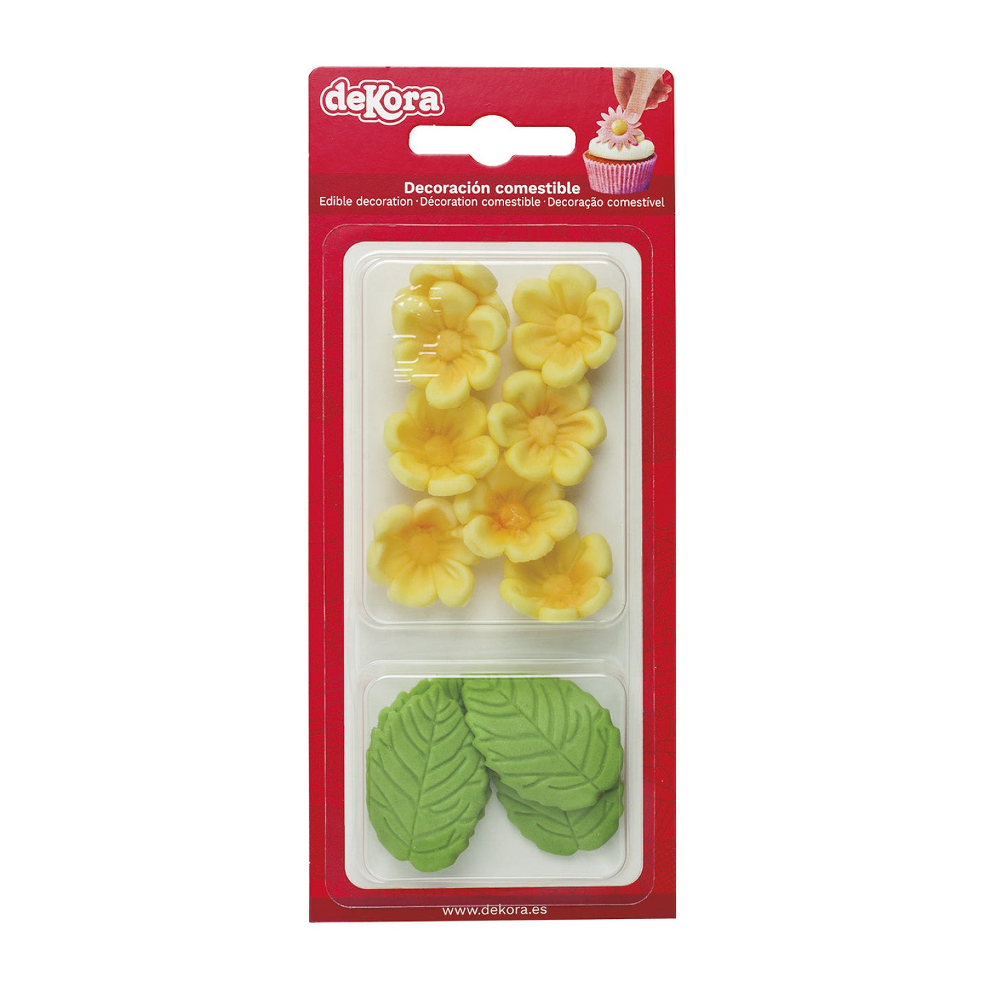 FLORES DE OBLEA COMESTIBLE 8 FLORES AMARILLAS + 5 HOJAS VERDES