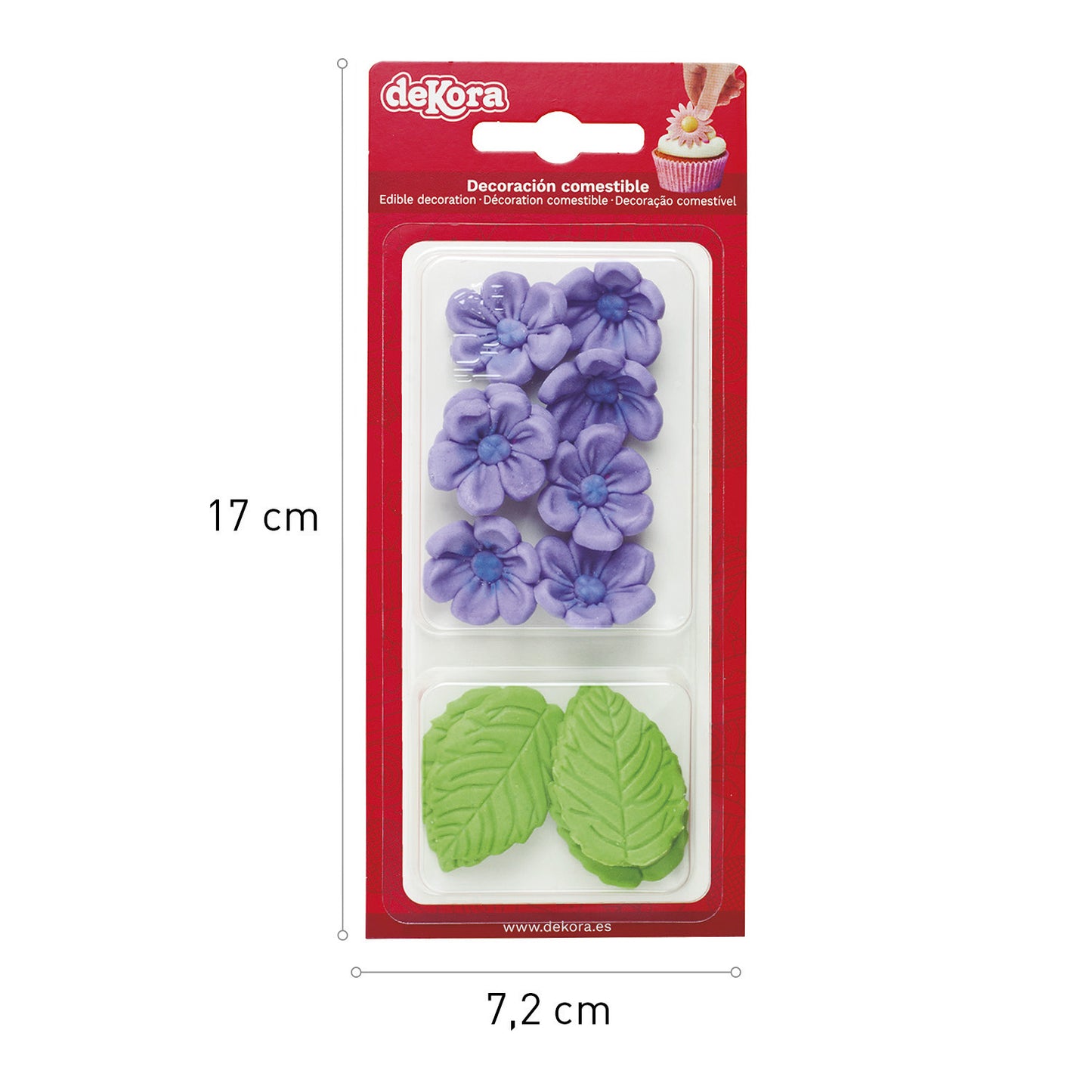 FLORES DE OBLEA COMESTIBLE 8 FLORES VIOLETAS + 5 HOJAS VERDES