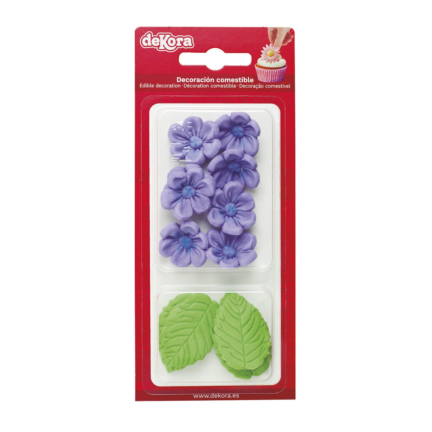 FLORES DE OBLEA COMESTIBLE 8 FLORES VIOLETAS + 5 HOJAS VERDES
