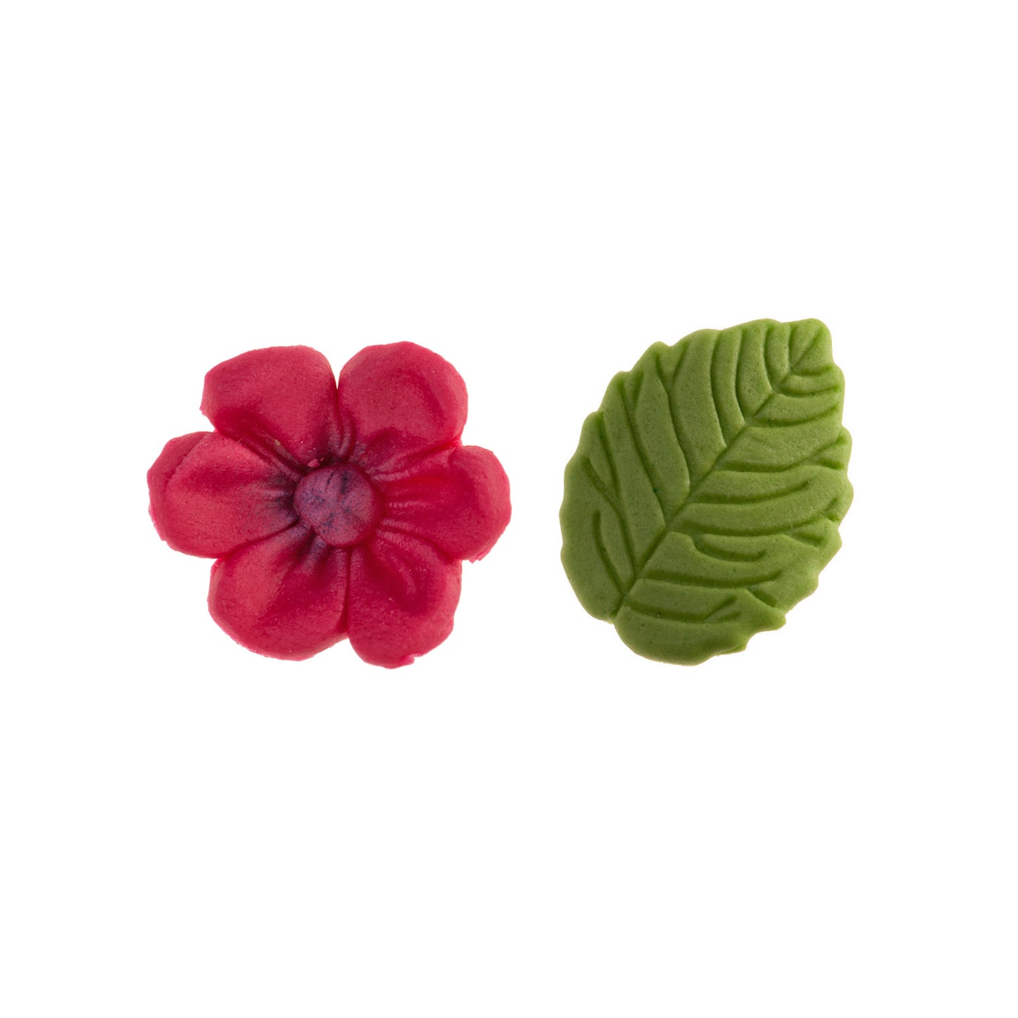 FLORES DE OBLEA COMESTIBLE 8 FLORES FUCSIA+ 5 HOJAS VERDES