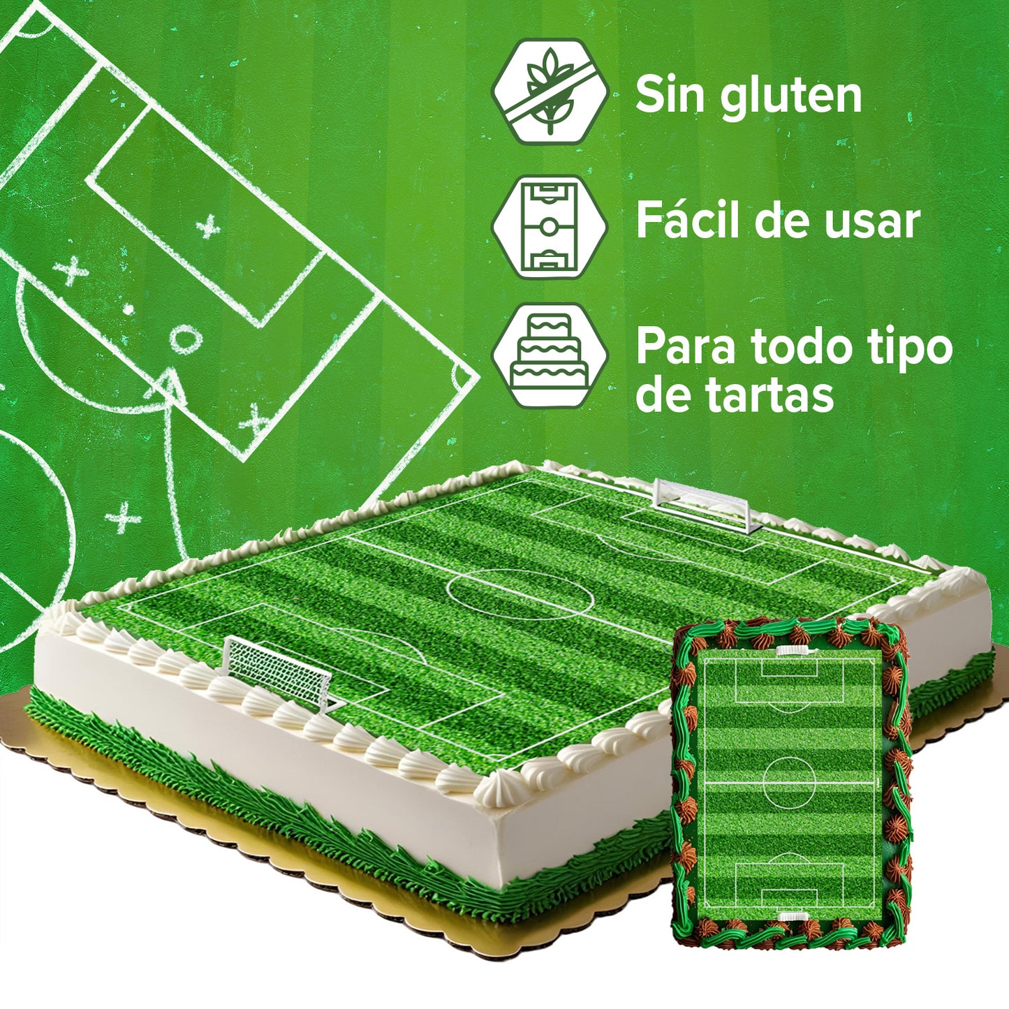 LÁMINA PARA TARTAS DE CAMPO DE FUTBOL RECTANGULAR DE 15x21 CM