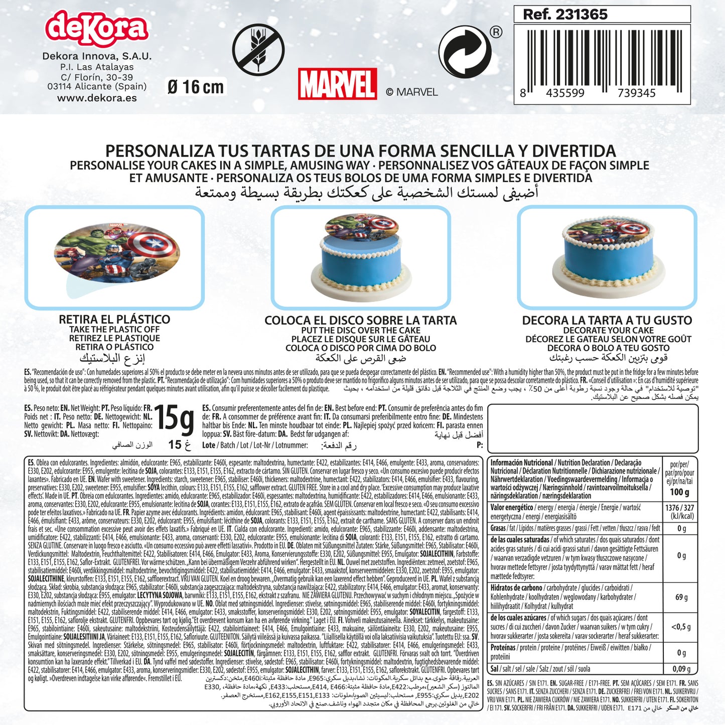 DISCO COMESTIBLE PARA TARTAS DE LOS VENGADORES REDONDA DE 16CM