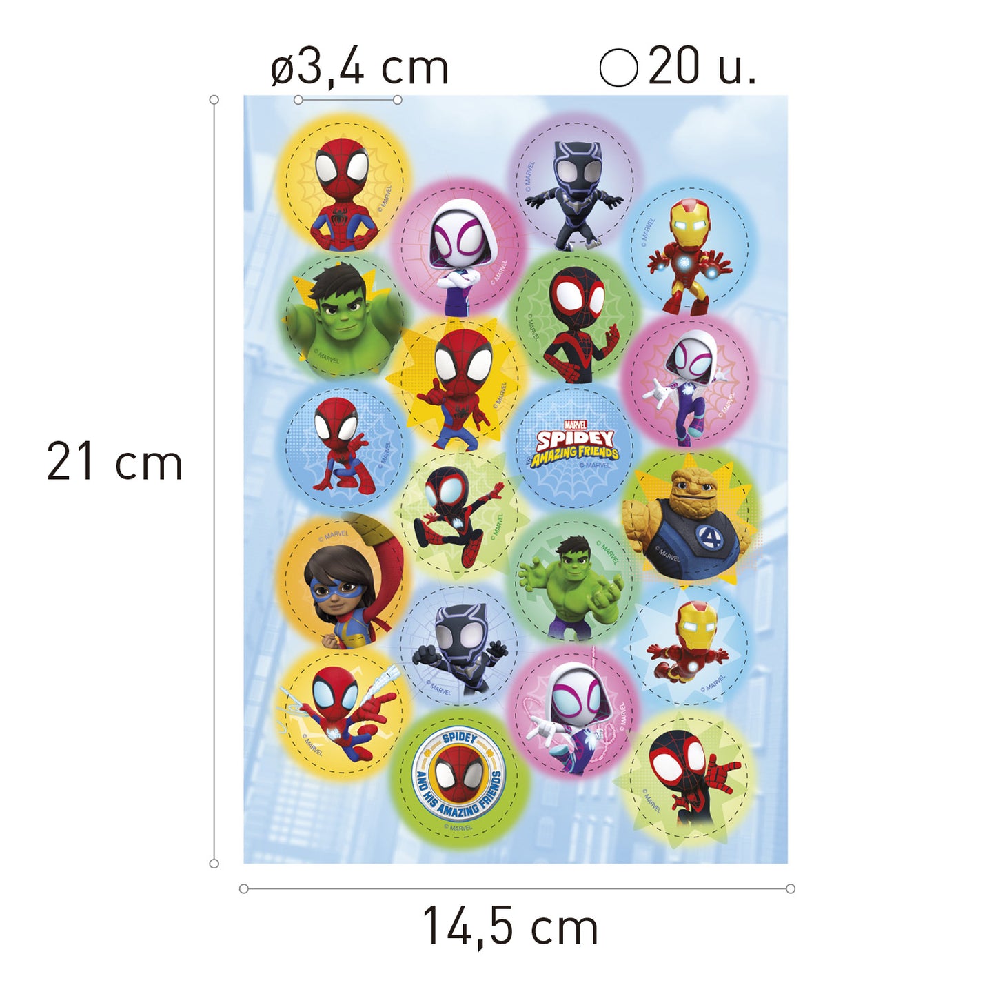 MINI DISCOS DE OBLEA DE SPIDEY REDONDOS DE 3,4CM