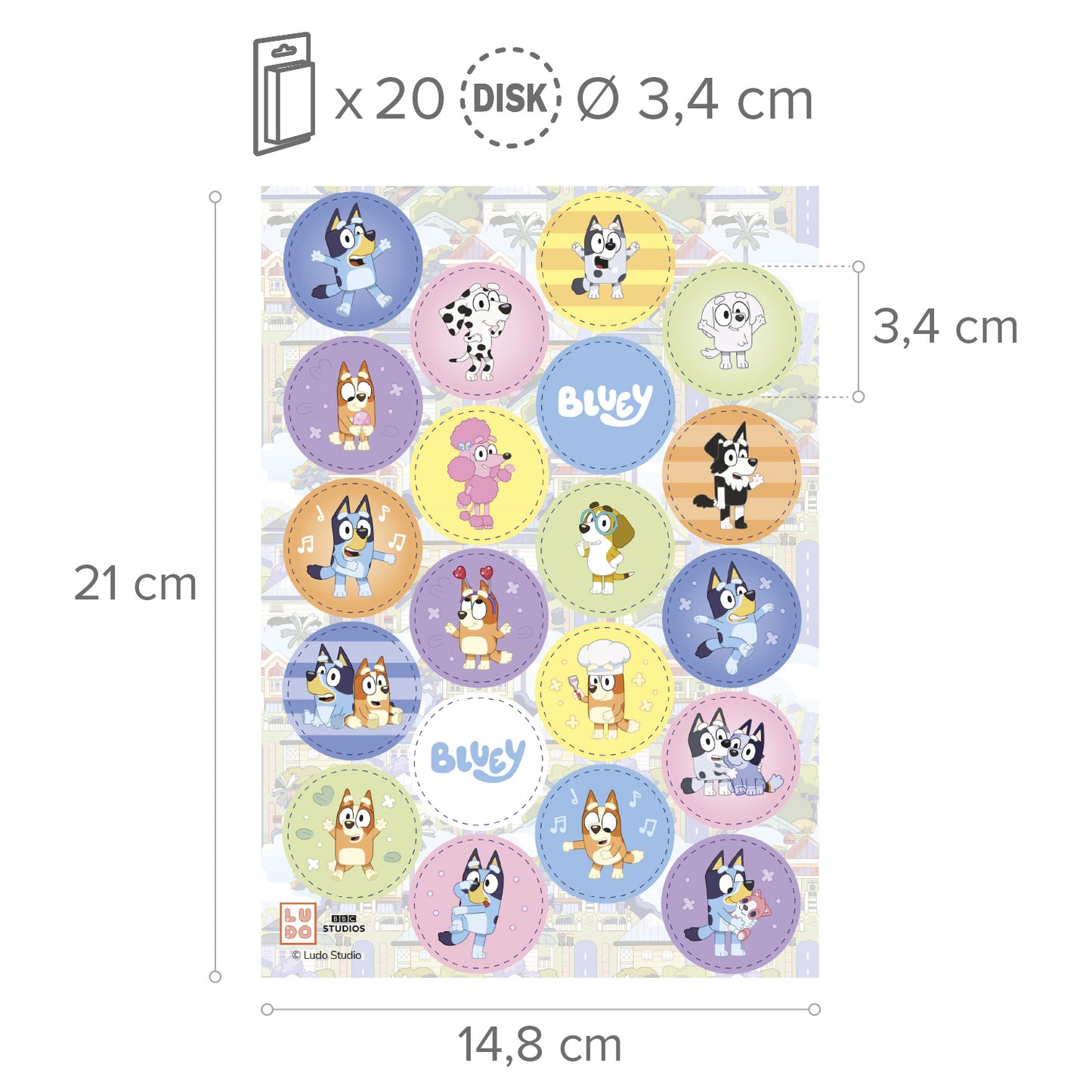 MINI DISCOS DE OBLEA DE BLUEY REDONDOS DE 3,4CM