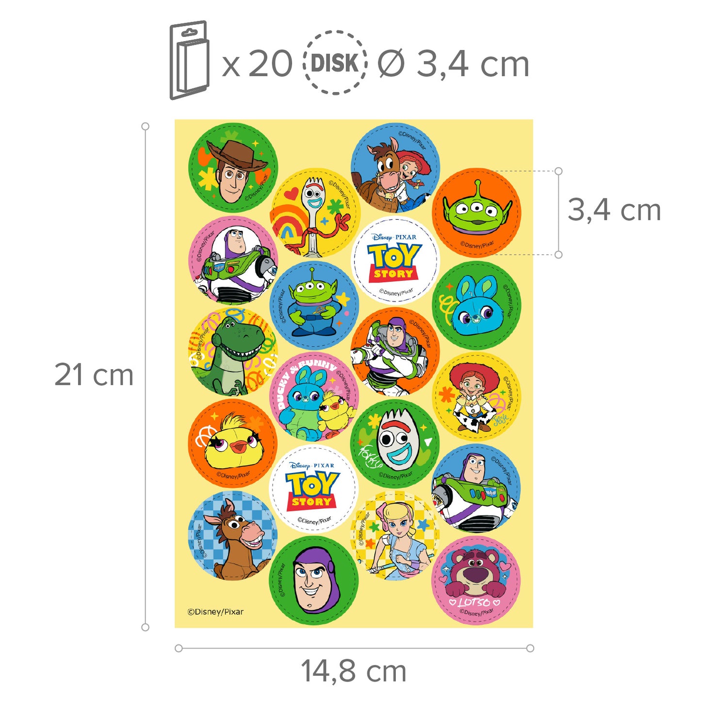 MINI DISCOS DE OBLEA DE TOY STORY REDONDOS DE 3,4CM