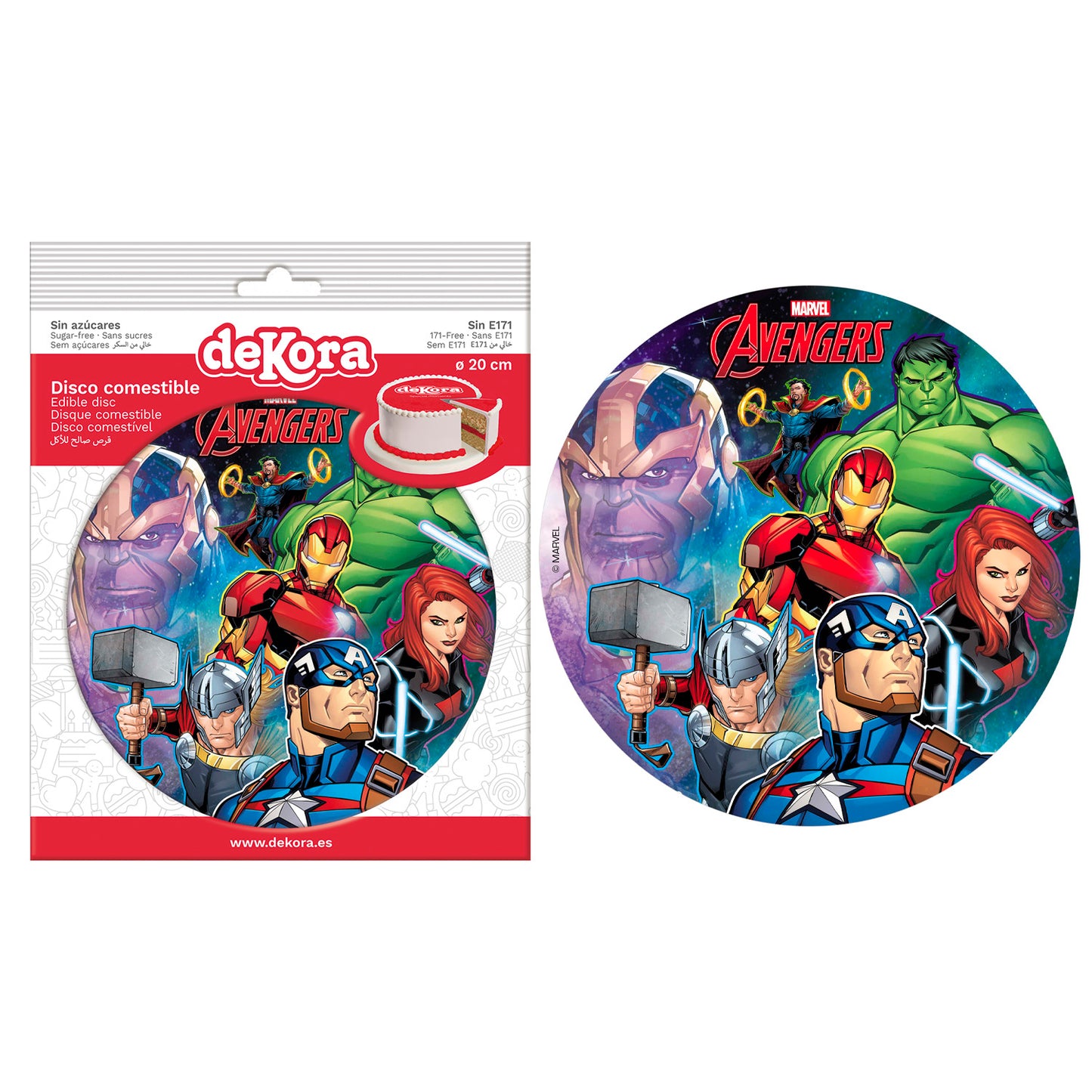 DISCO COMESTIBLE PARA TARTAS DE LOS VENGADORES DE 16CM