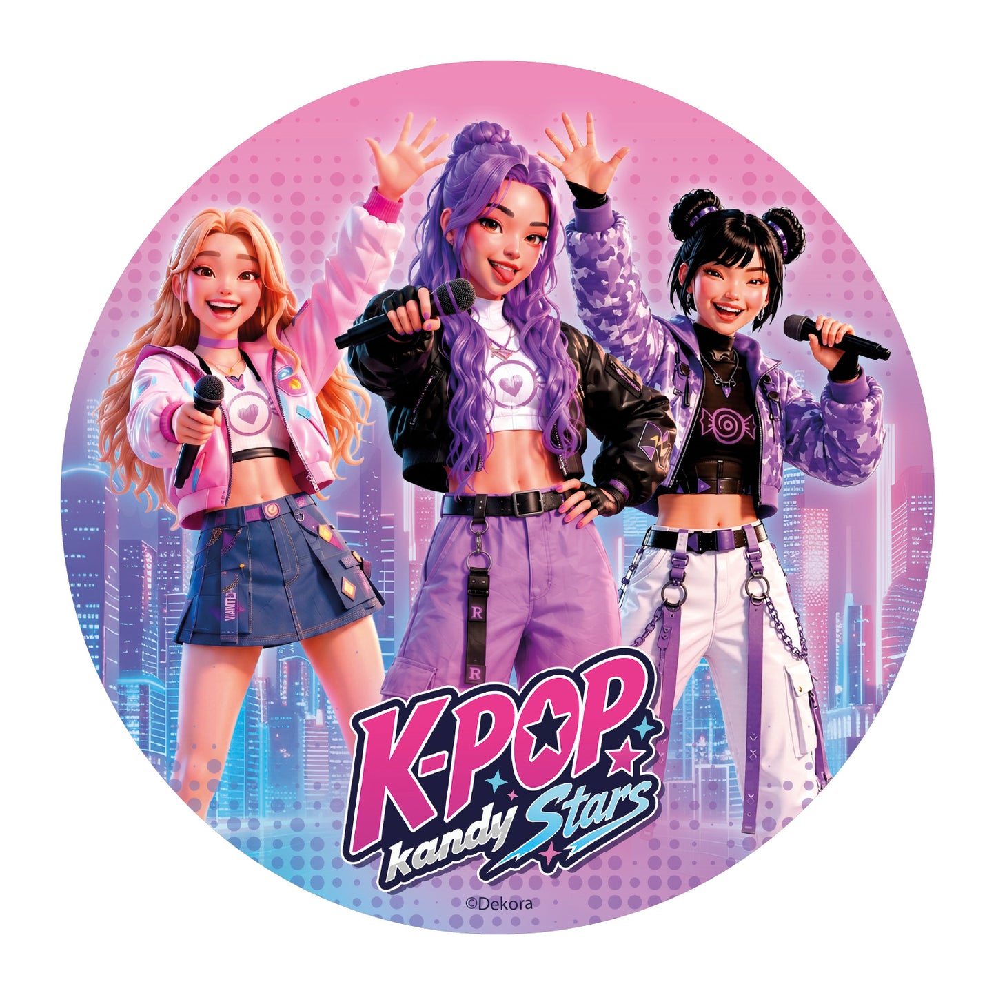 OBLEA PARA TARTAS DE KPOP KANDY STARS REDONDA DE 20CM