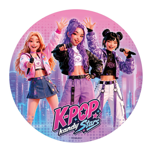 OBLEA PARA TARTAS DE KPOP KANDY STARS REDONDA DE 20CM