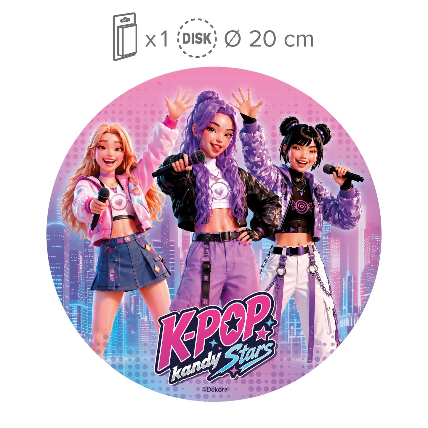OBLEA PARA TARTAS DE KPOP KANDY STARS REDONDA DE 20CM