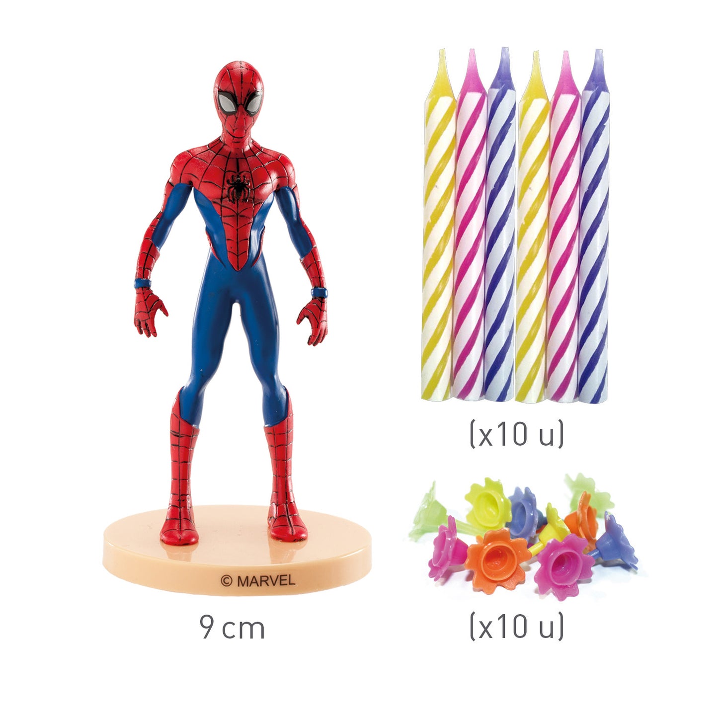 KIT DECORACIÓN TARTA CUMPLEAÑOS SPIDERMAN + 10 VELAS