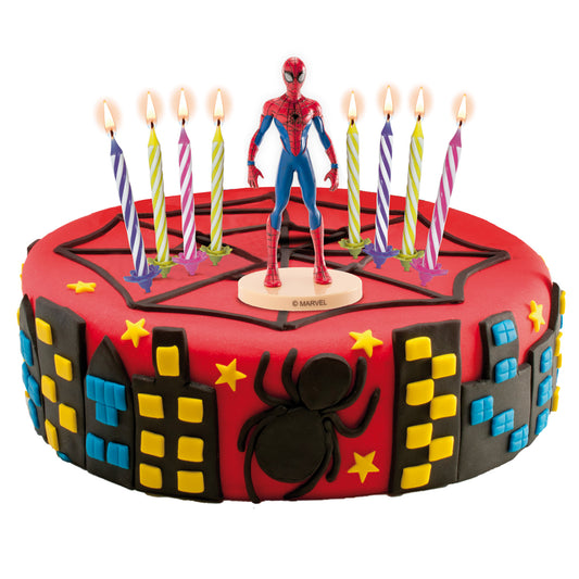 KIT DECORACIÓN TARTA CUMPLEAÑOS SPIDERMAN + 10 VELAS