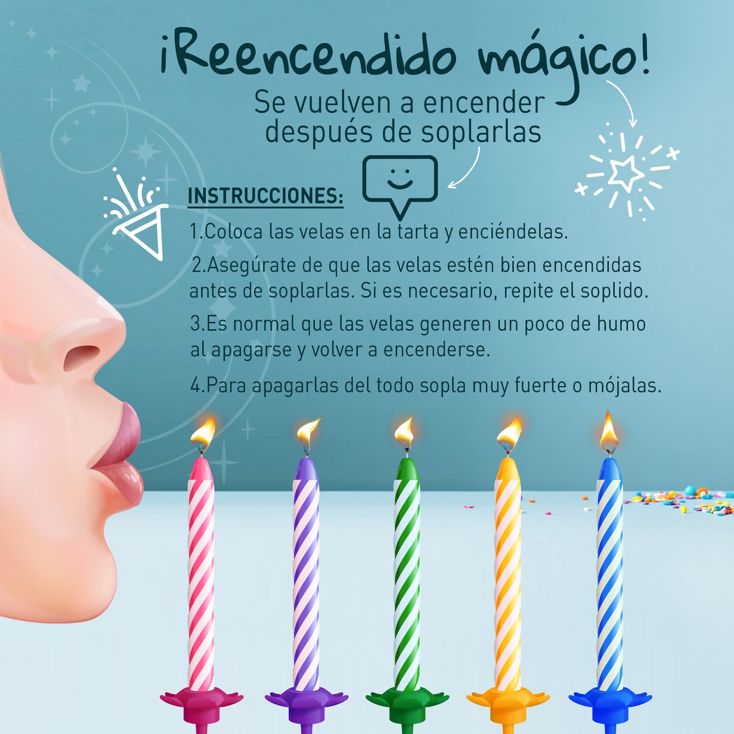 10 VELAS MÁGICAS CUMPLEAÑOS DE COLORES
