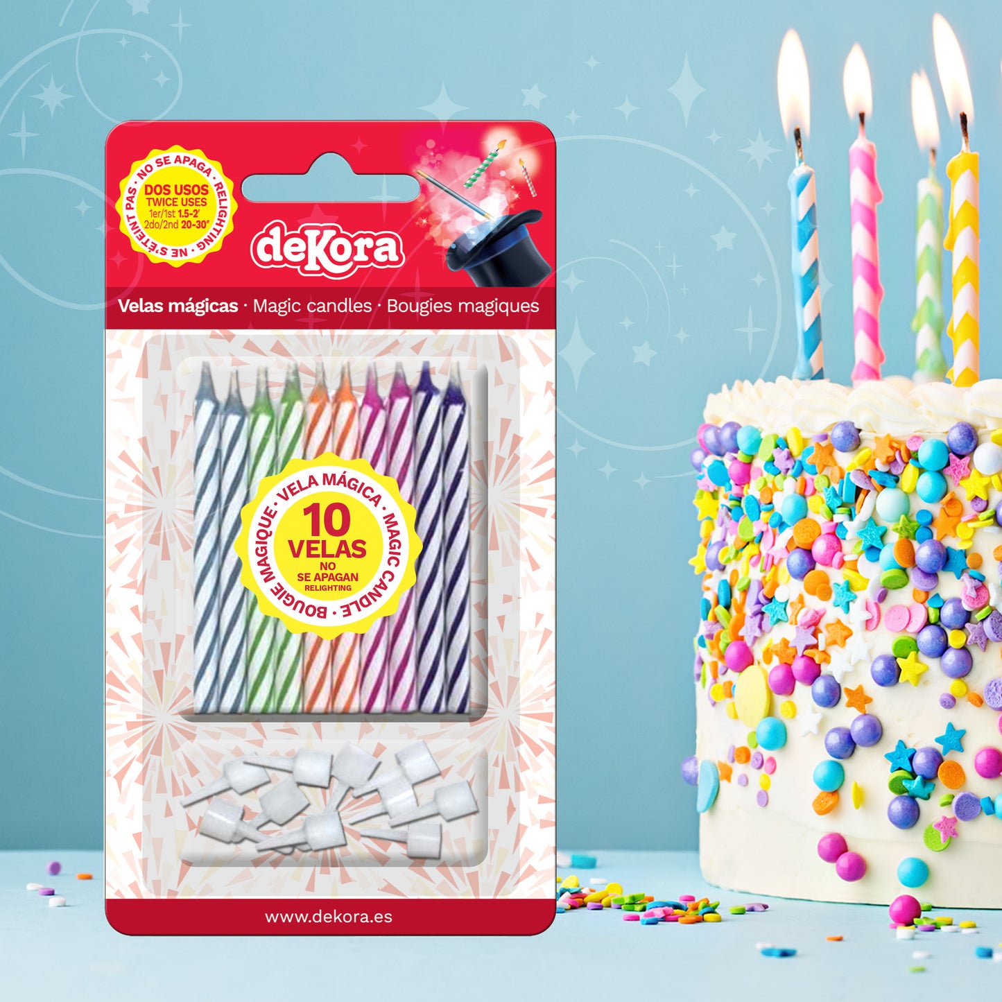 10 VELAS MÁGICAS CUMPLEAÑOS DE COLORES