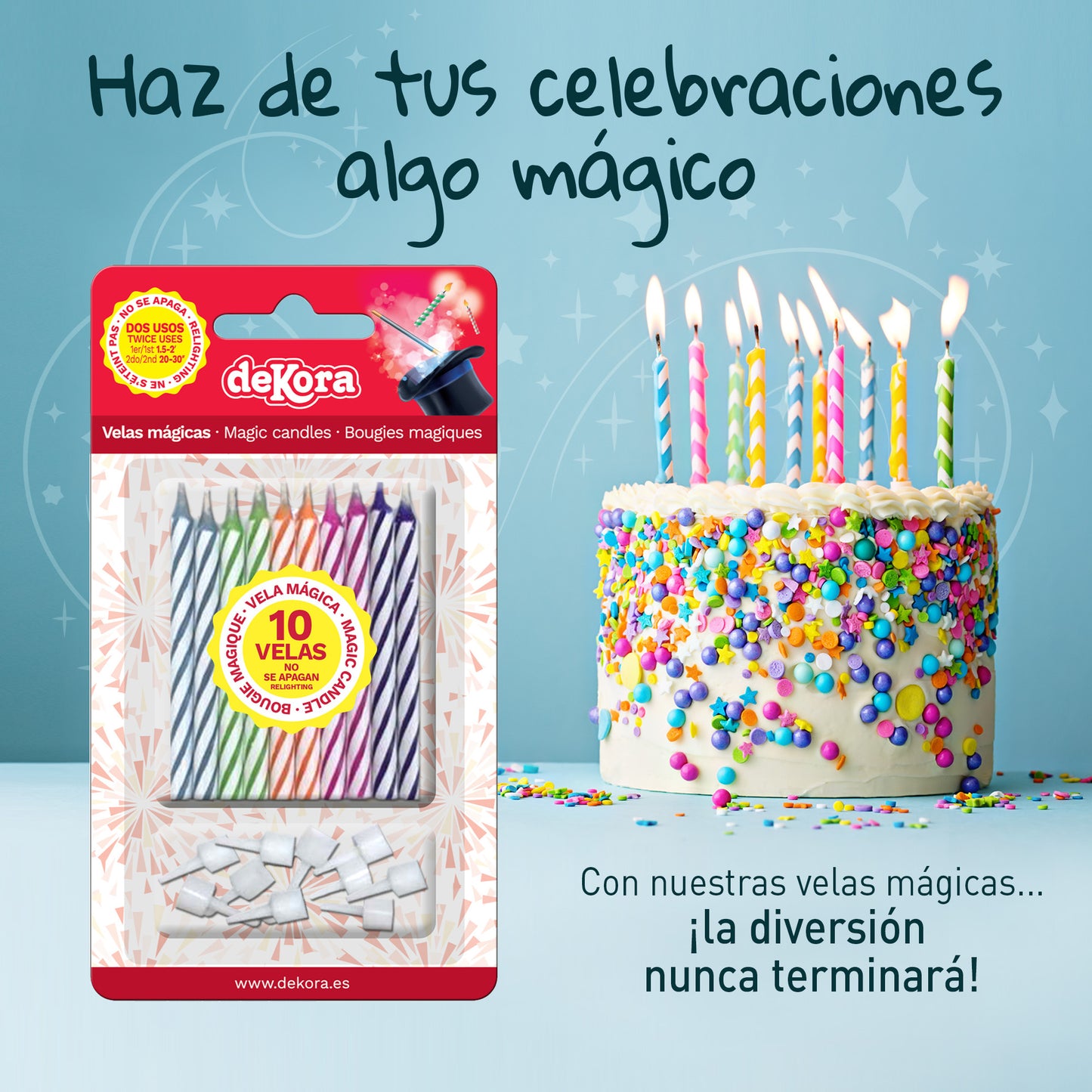 10 VELAS MÁGICAS CUMPLEAÑOS DE COLORES