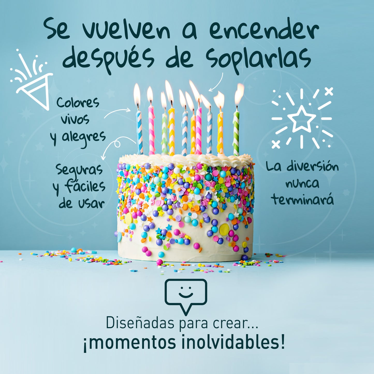 10 VELAS MÁGICAS CUMPLEAÑOS DE COLORES
