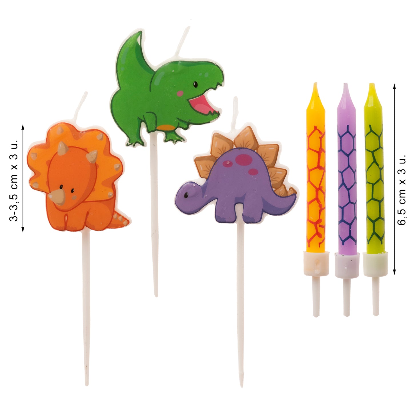MIX VELAS TARTA CUMPLEAÑOS DINOSAURIOS 2D-PALILLO