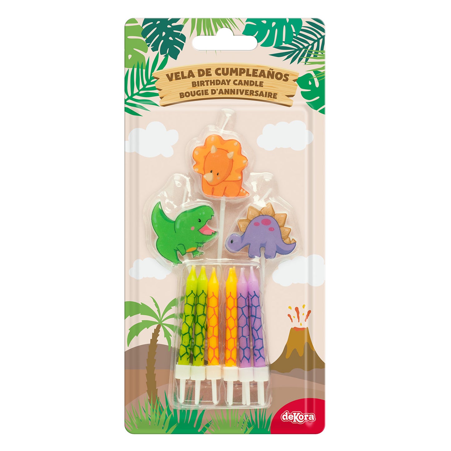 MIX VELAS TARTA CUMPLEAÑOS DINOSAURIOS 2D-PALILLO
