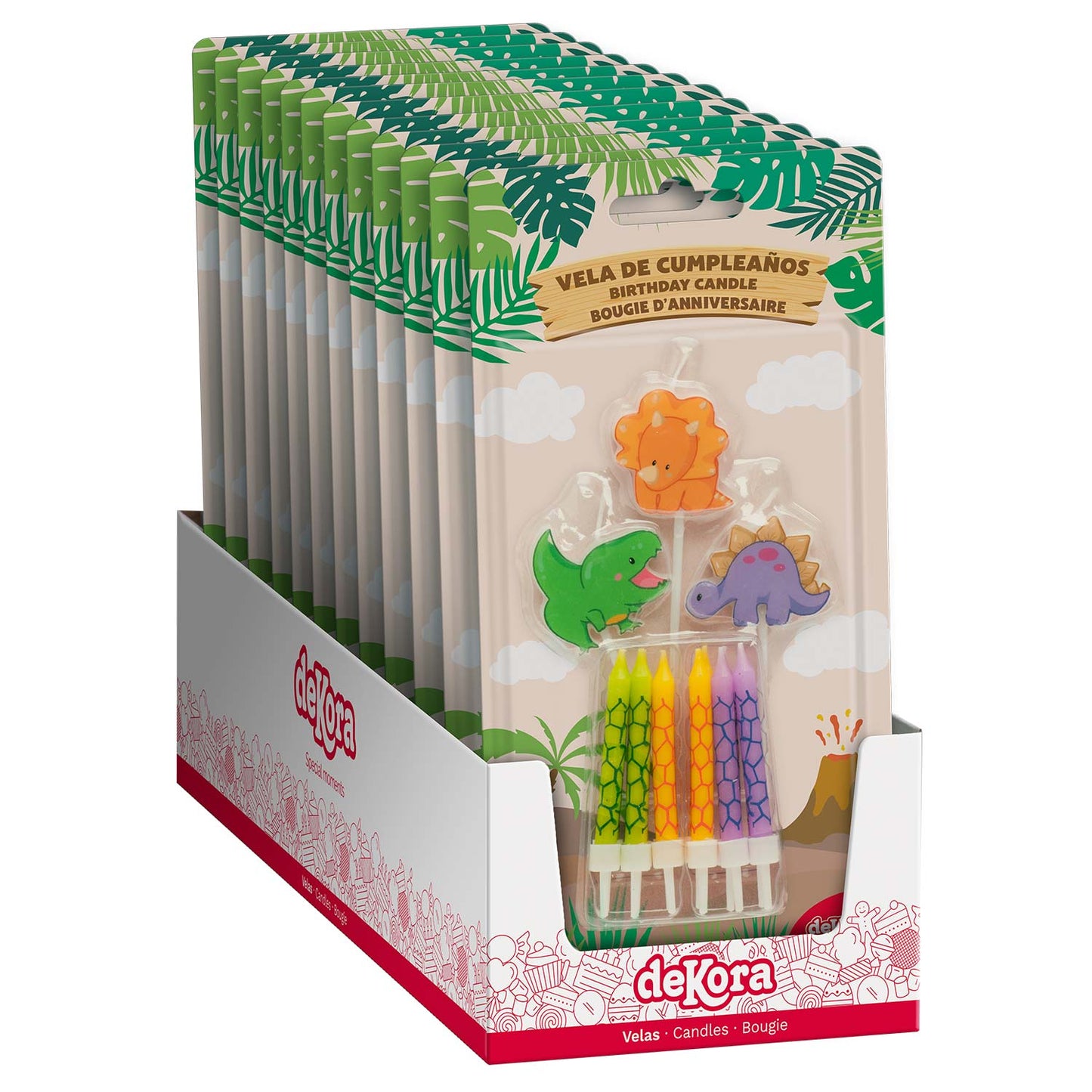 MIX VELAS TARTA CUMPLEAÑOS DINOSAURIOS 2D-PALILLO