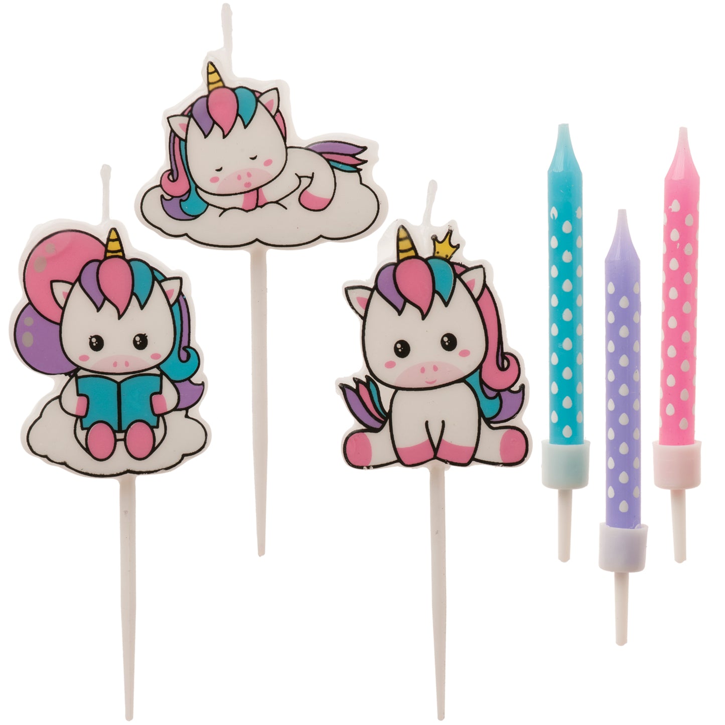 MIX VELAS TARTA CUMPLEAÑOS UNICORNIO 2D-PALILLO
