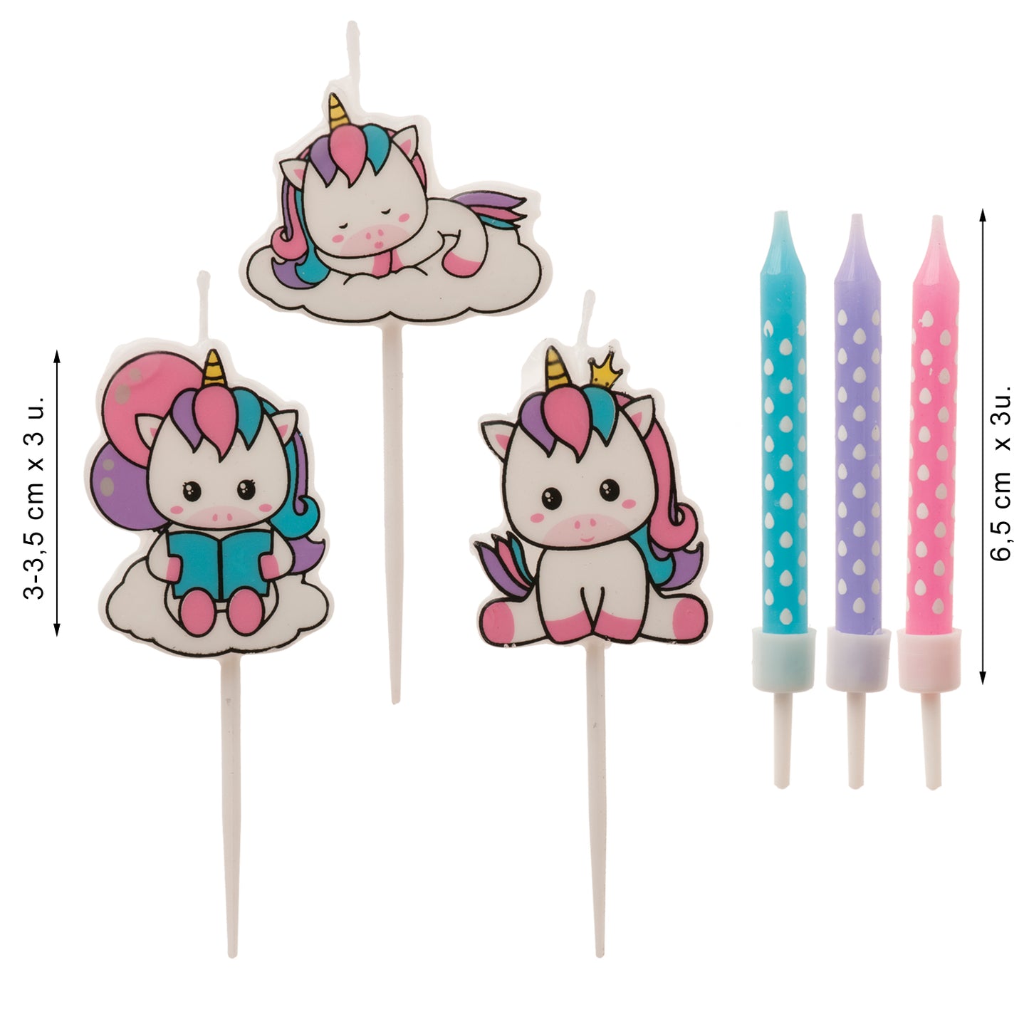 MIX VELAS TARTA CUMPLEAÑOS UNICORNIO 2D-PALILLO