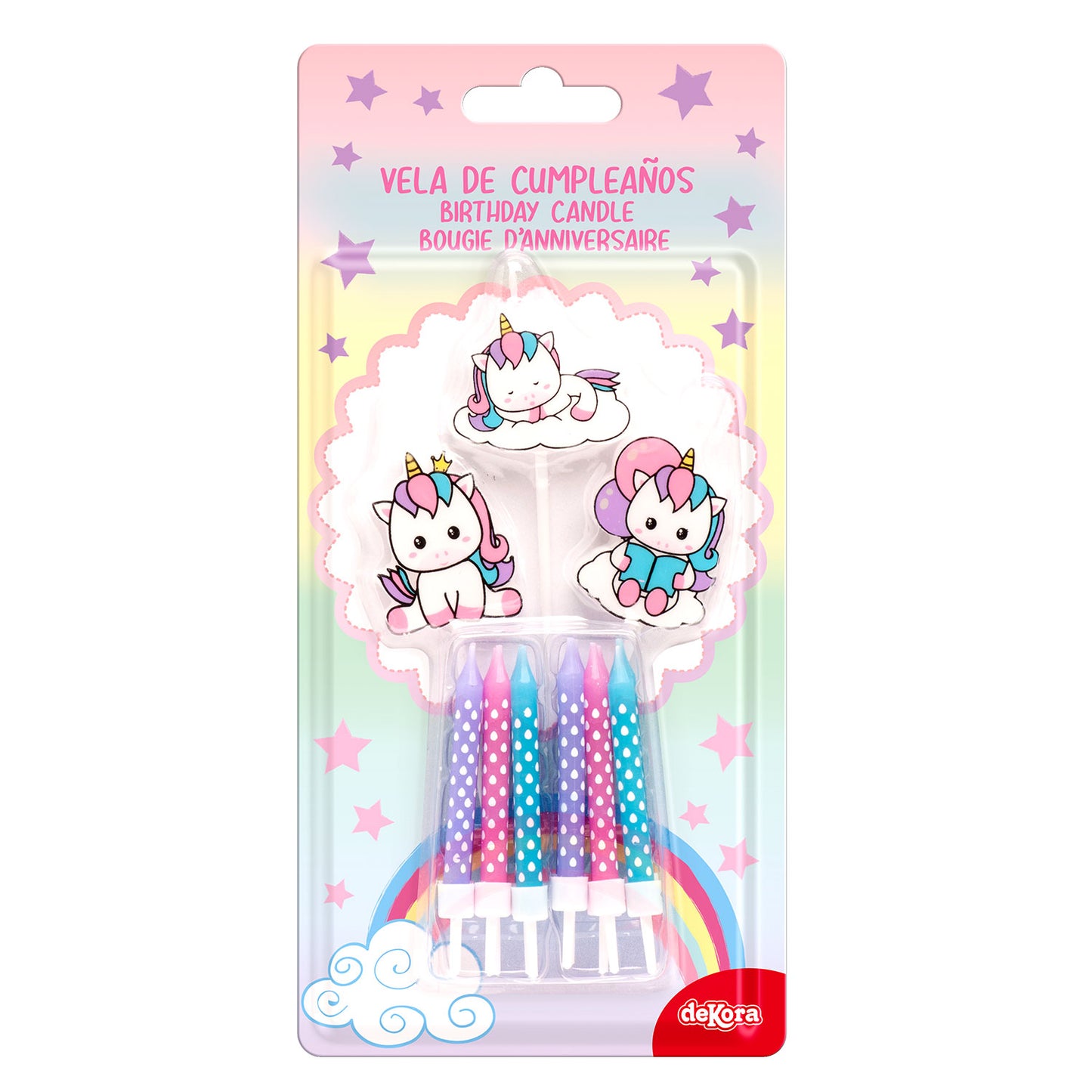 MIX VELAS TARTA CUMPLEAÑOS UNICORNIO 2D-PALILLO
