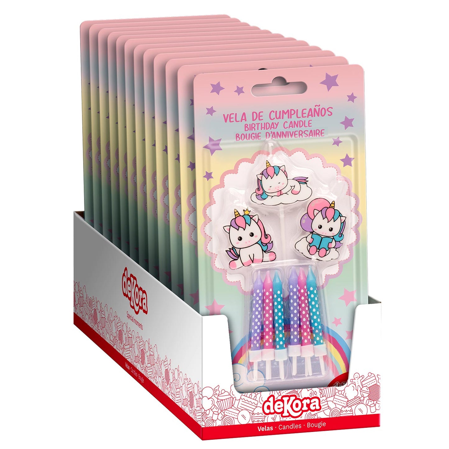 MIX VELAS TARTA CUMPLEAÑOS UNICORNIO 2D-PALILLO