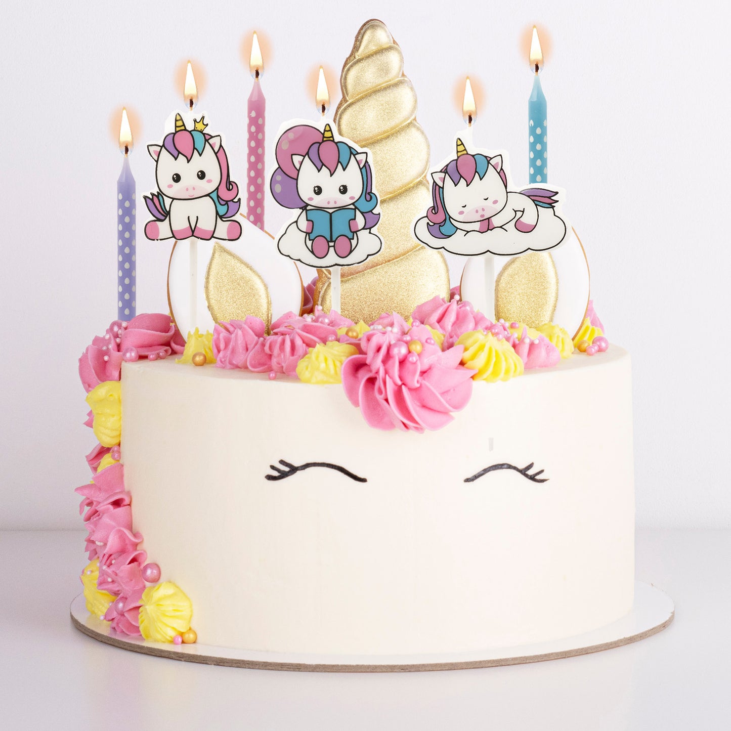 MIX VELAS TARTA CUMPLEAÑOS UNICORNIO 2D-PALILLO