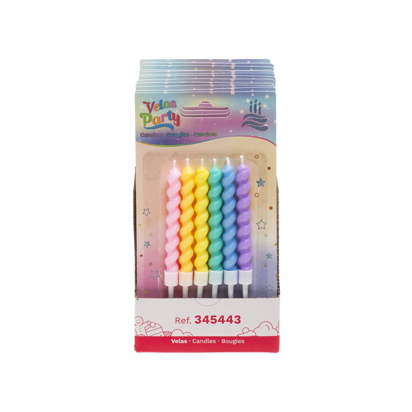 VELAS DE CUMPLEAÑOS TWISTED COLORES 10 CM - 6 UD