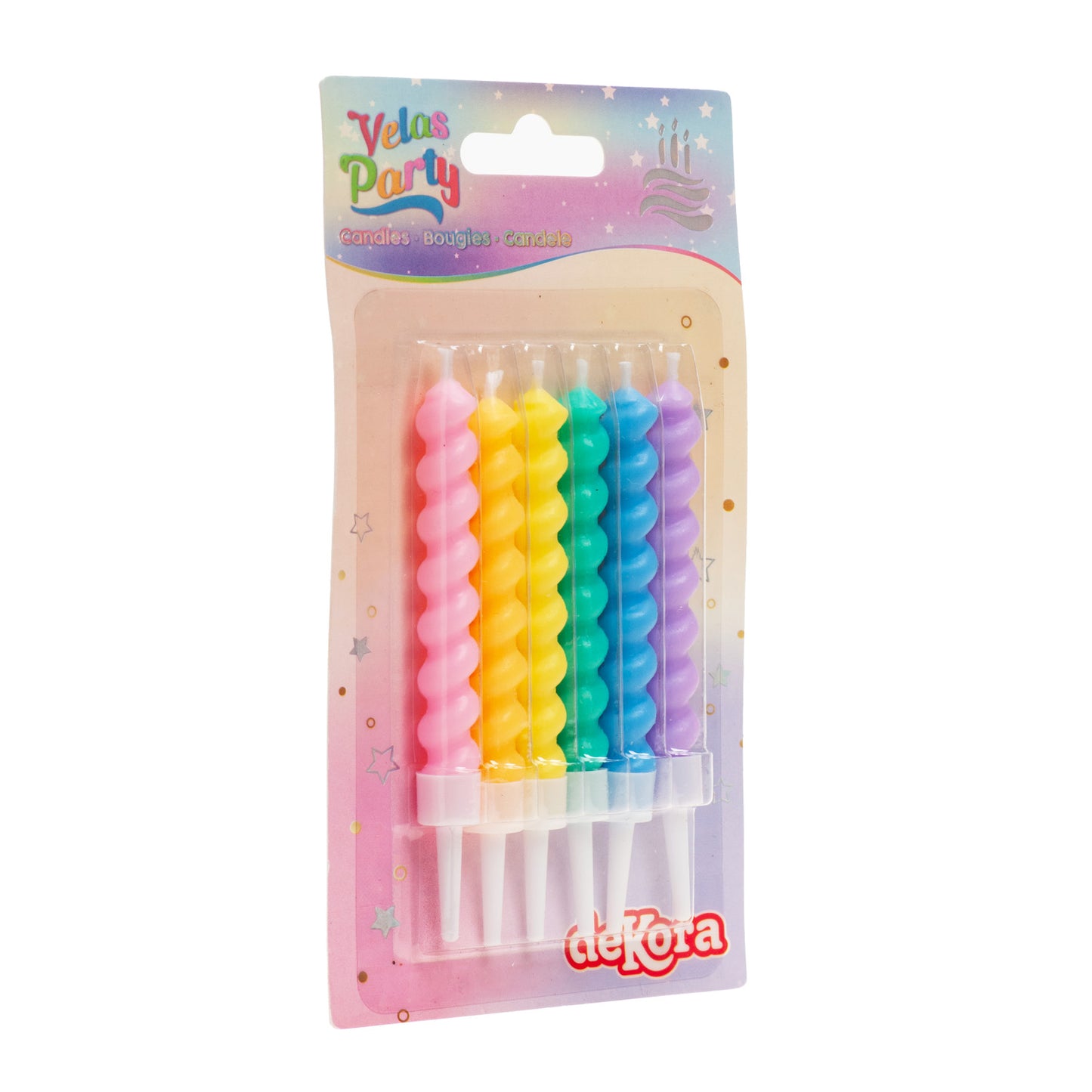VELAS DE CUMPLEAÑOS TWISTED COLORES 10 CM - 6 UD