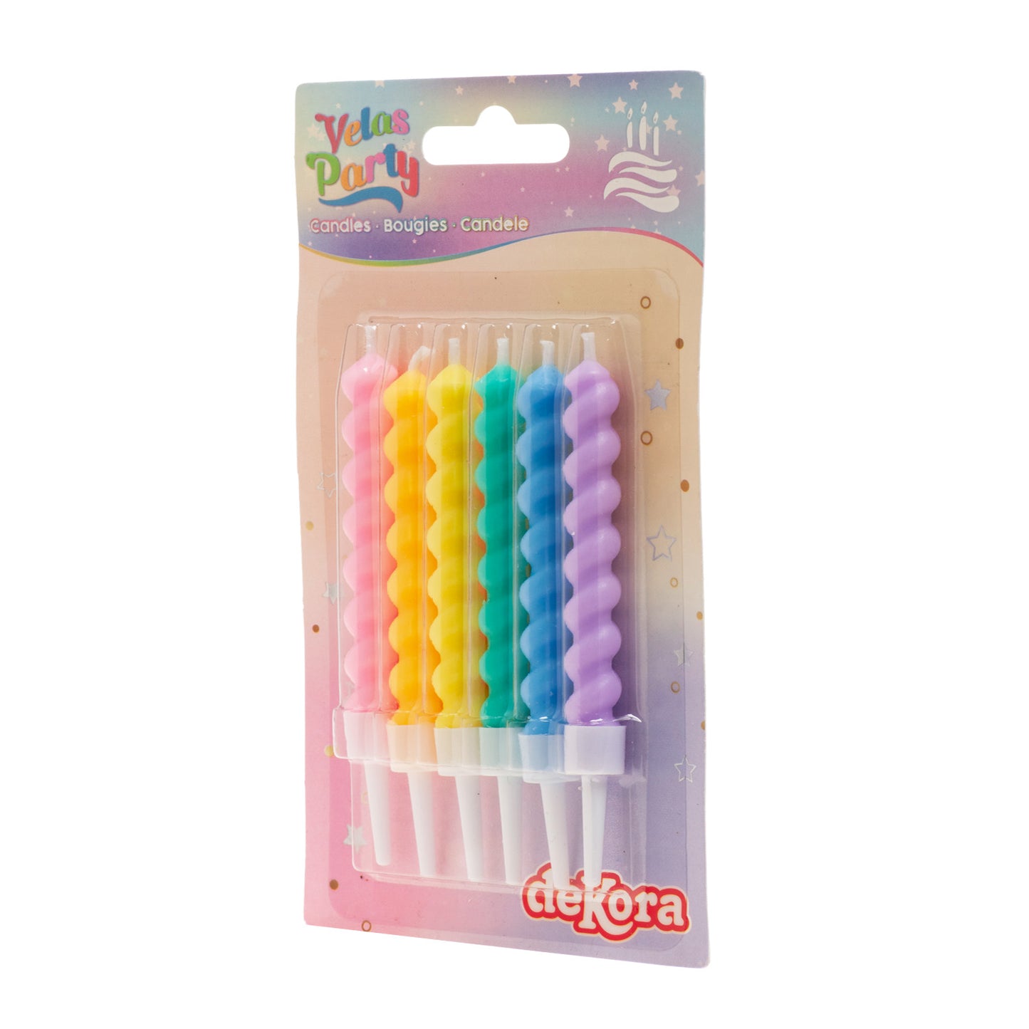 VELAS DE CUMPLEAÑOS TWISTED COLORES 10 CM - 6 UD