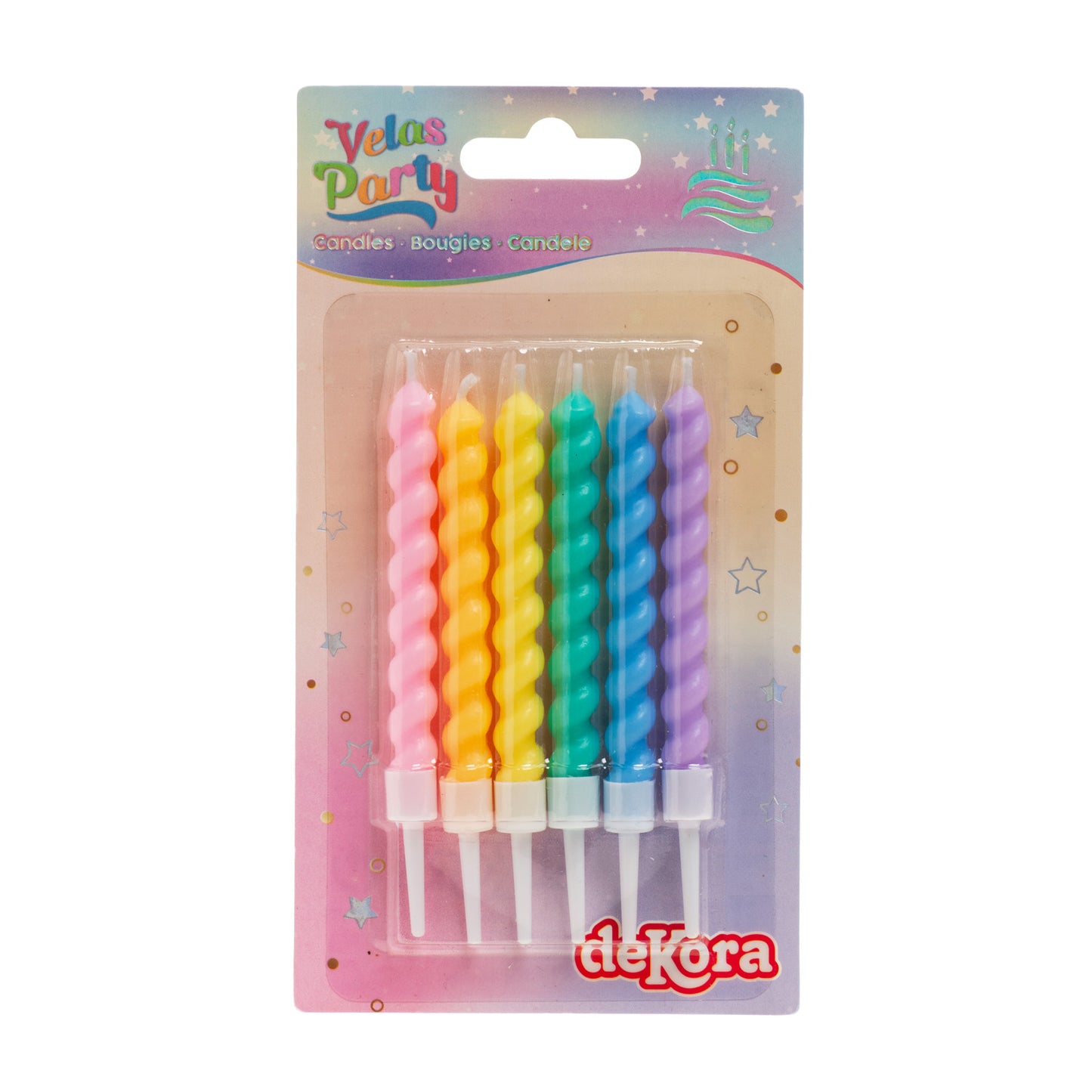 VELAS DE CUMPLEAÑOS TWISTED COLORES 10 CM - 6 UD