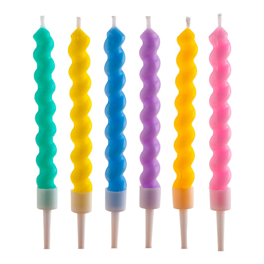 VELAS DE CUMPLEAÑOS TWISTED COLORES 10 CM - 6 UD