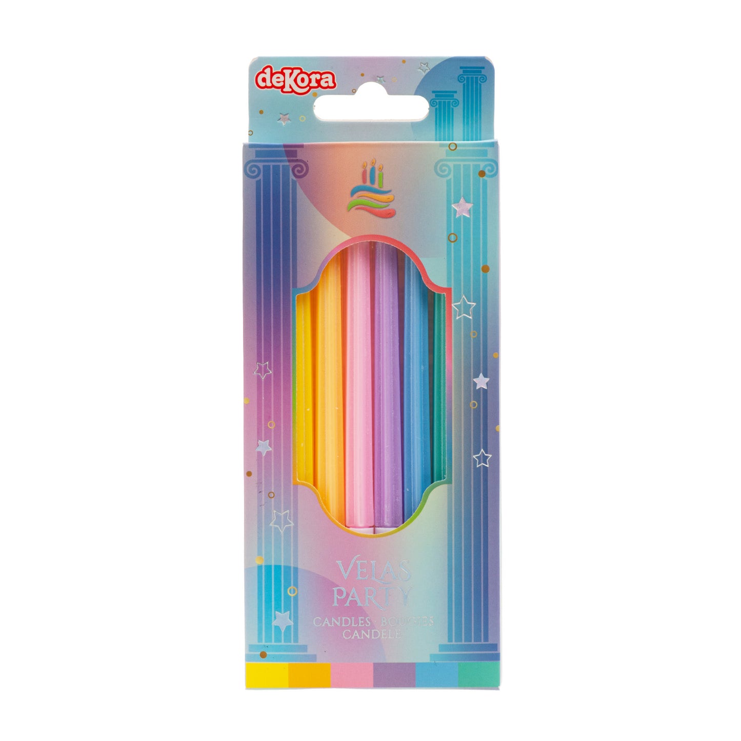 VELAS DE CUMPLEAÑOS PARTY COLUMNAS COLORES 12 CM - 6 UD