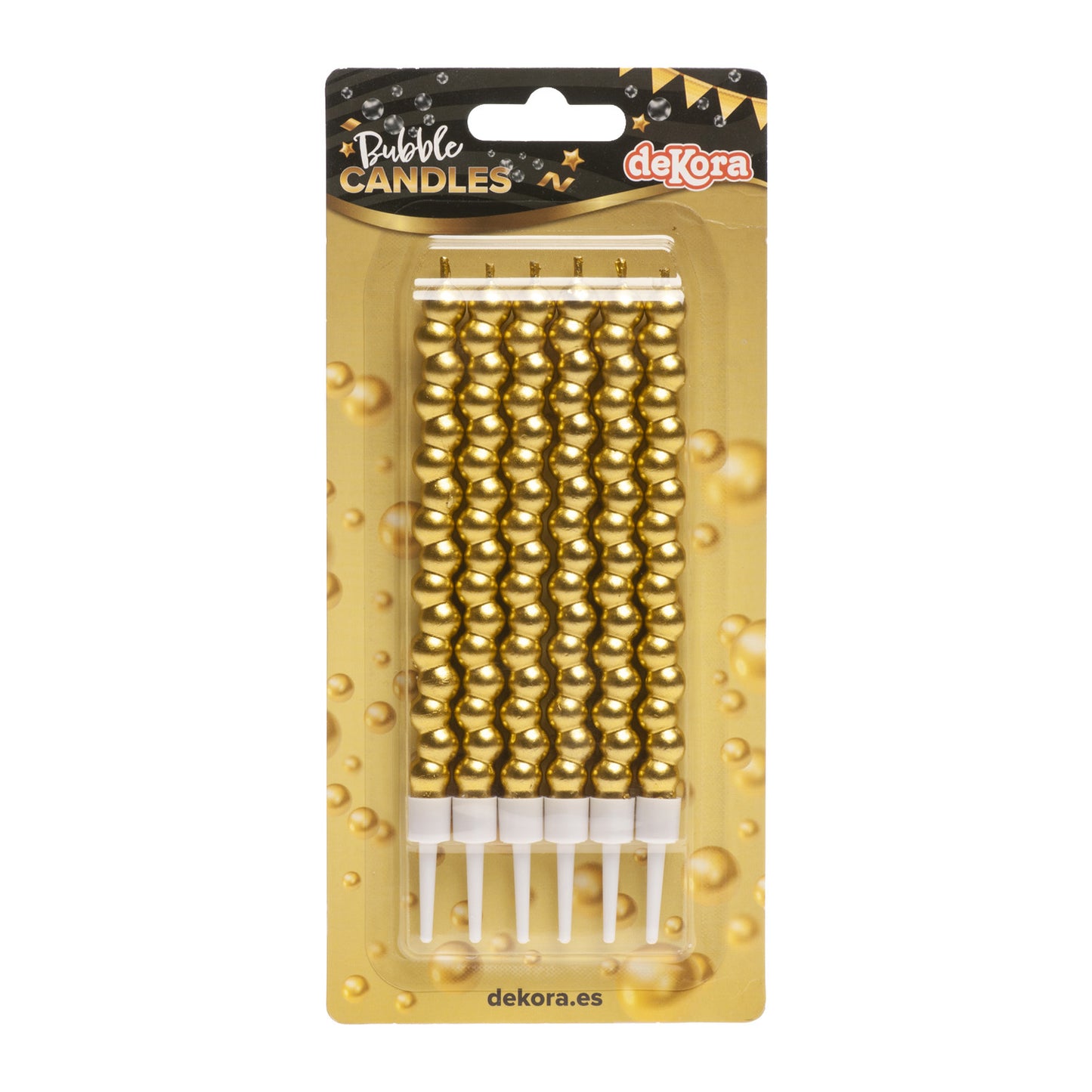 VELAS DE BURBUJA COLOR ORO 14 CM - 6 UD