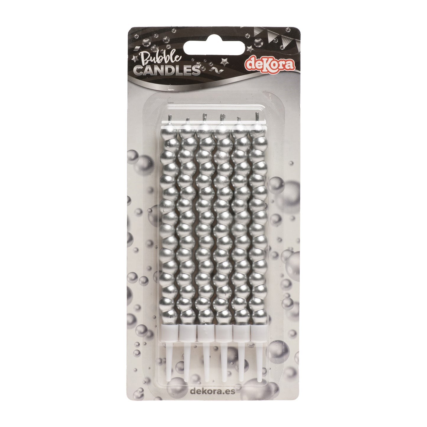 VELAS DE BURBUJA COLOR PLATA 14 CM - 6 UD