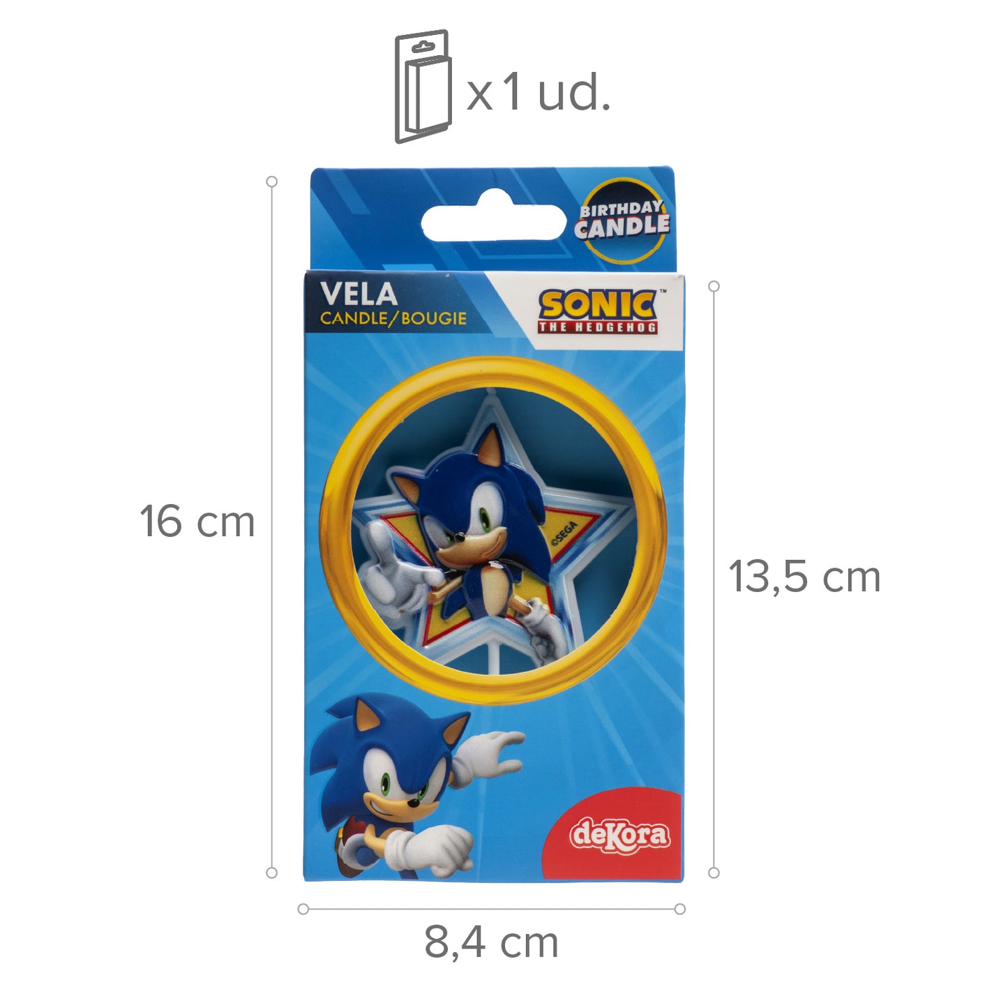 VELA TARTA CUMPLEAÑOS SONIC 11 CM