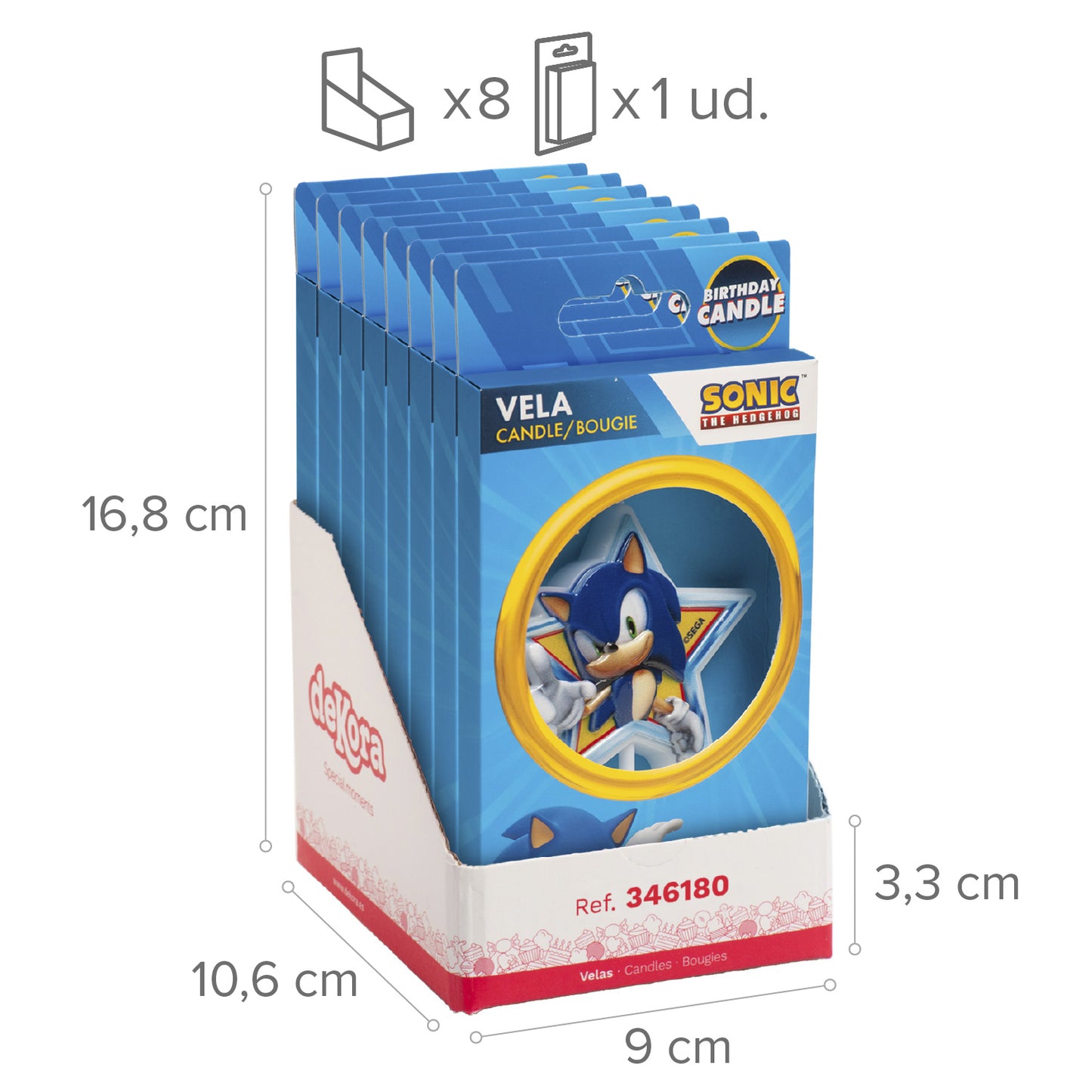 VELA TARTA CUMPLEAÑOS SONIC 11 CM