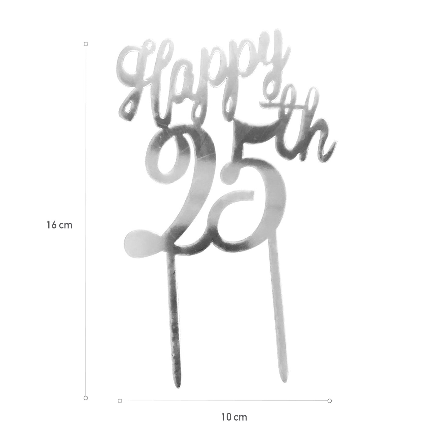 CAKE TOPPER PLATEADO 25 ANIVERSARIO 16X10CM