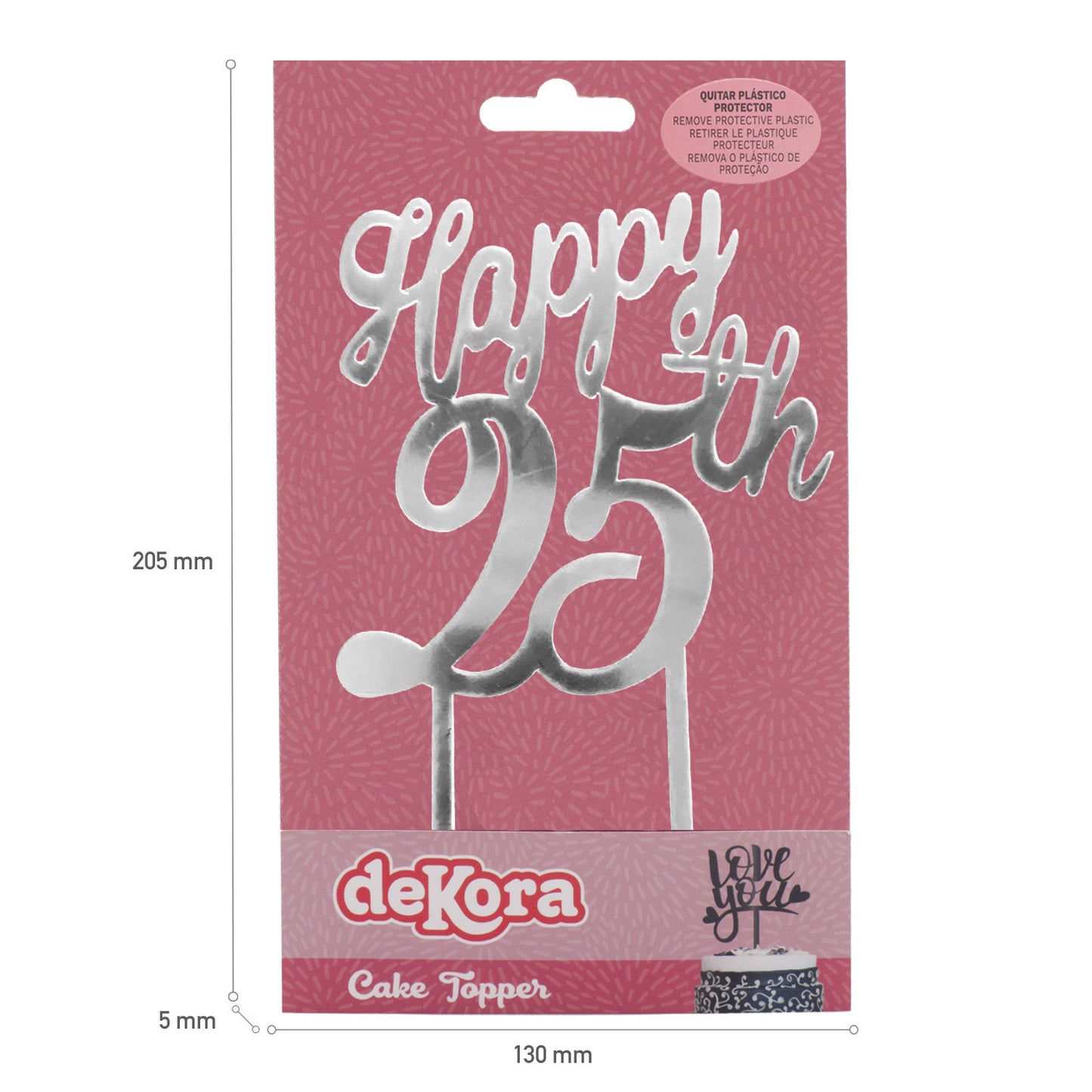 CAKE TOPPER PLATEADO 25 ANIVERSARIO 16X10CM