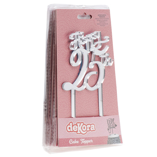 CAKE TOPPER PLATEADO 25 ANIVERSARIO 16X10CM