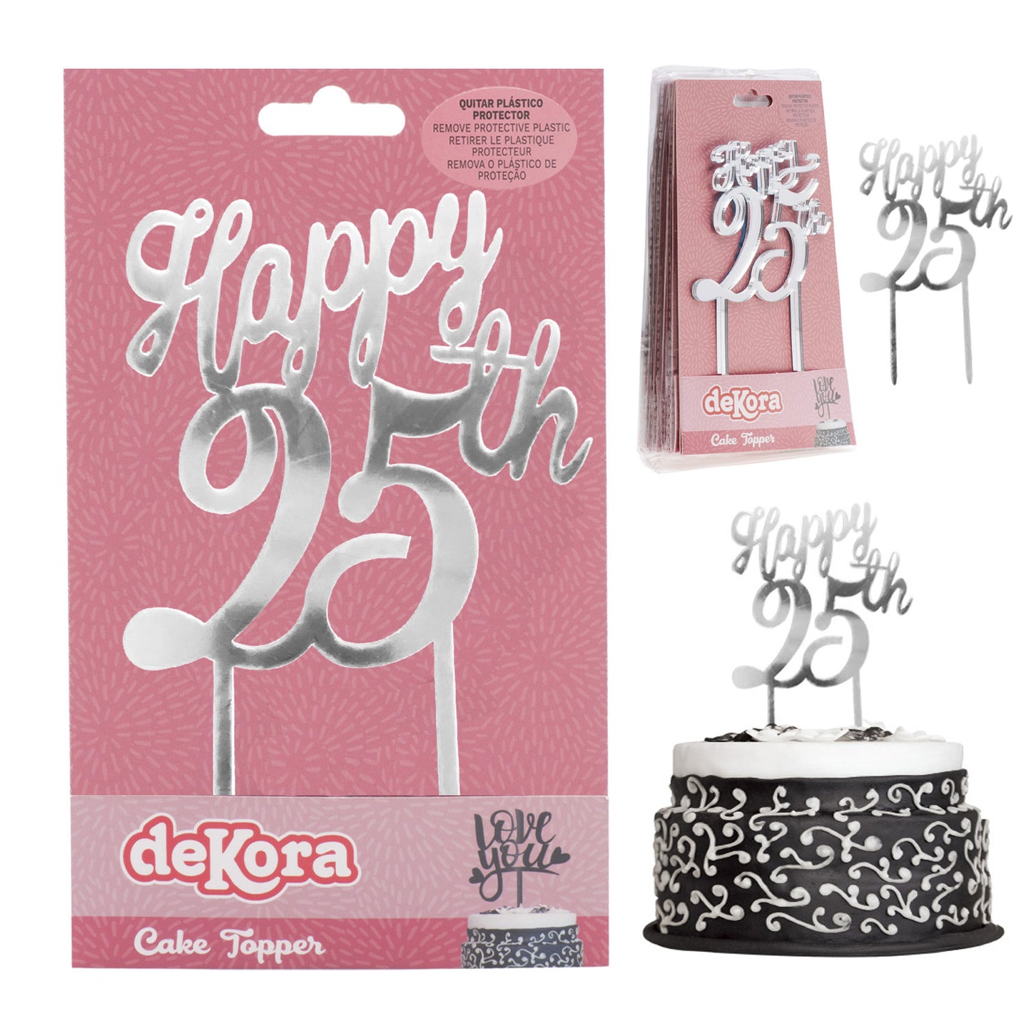 CAKE TOPPER PLATEADO 25 ANIVERSARIO 16X10CM