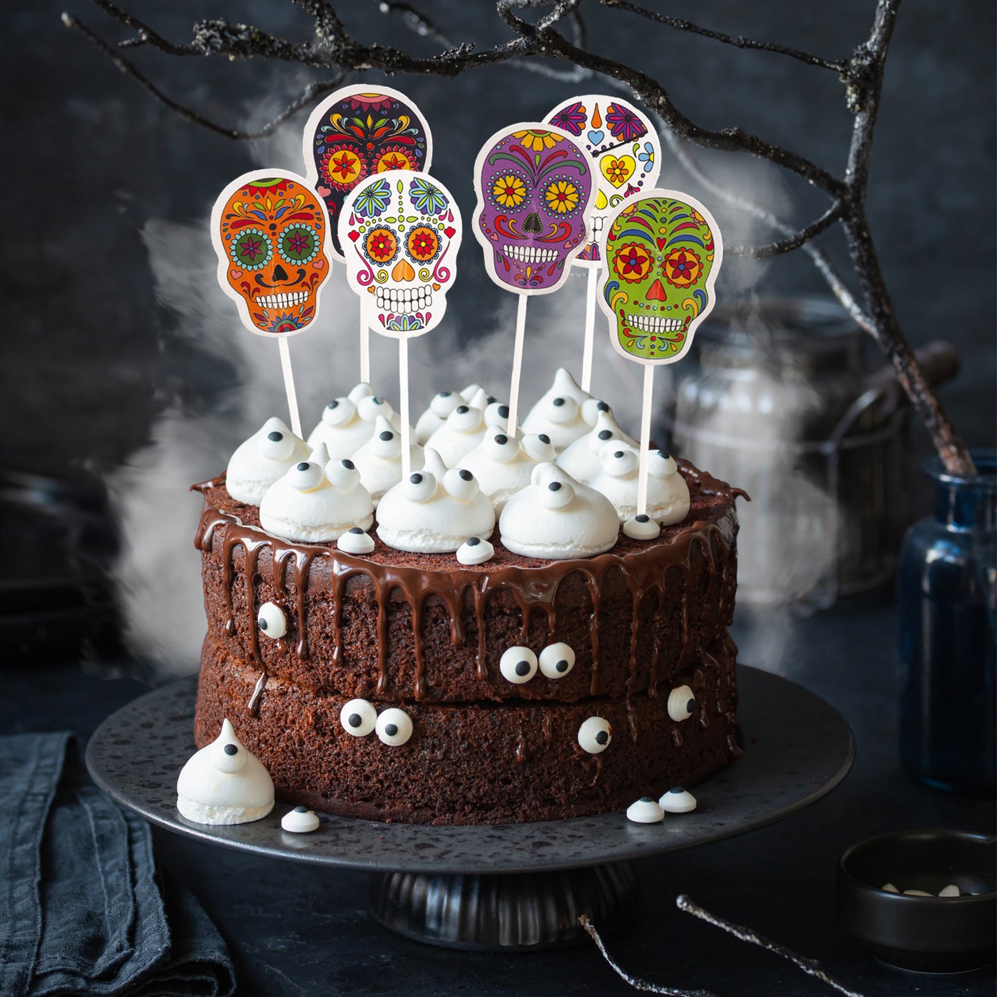 CUPCAKE TOPPERS PAPEL CALAVERAS HALLOWEEN - 16 UD