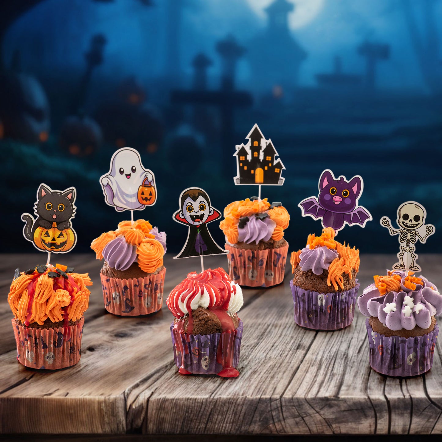 CUPCAKE TOPPERS PAPEL SURTIDO HALLOWEEN - 16 UD