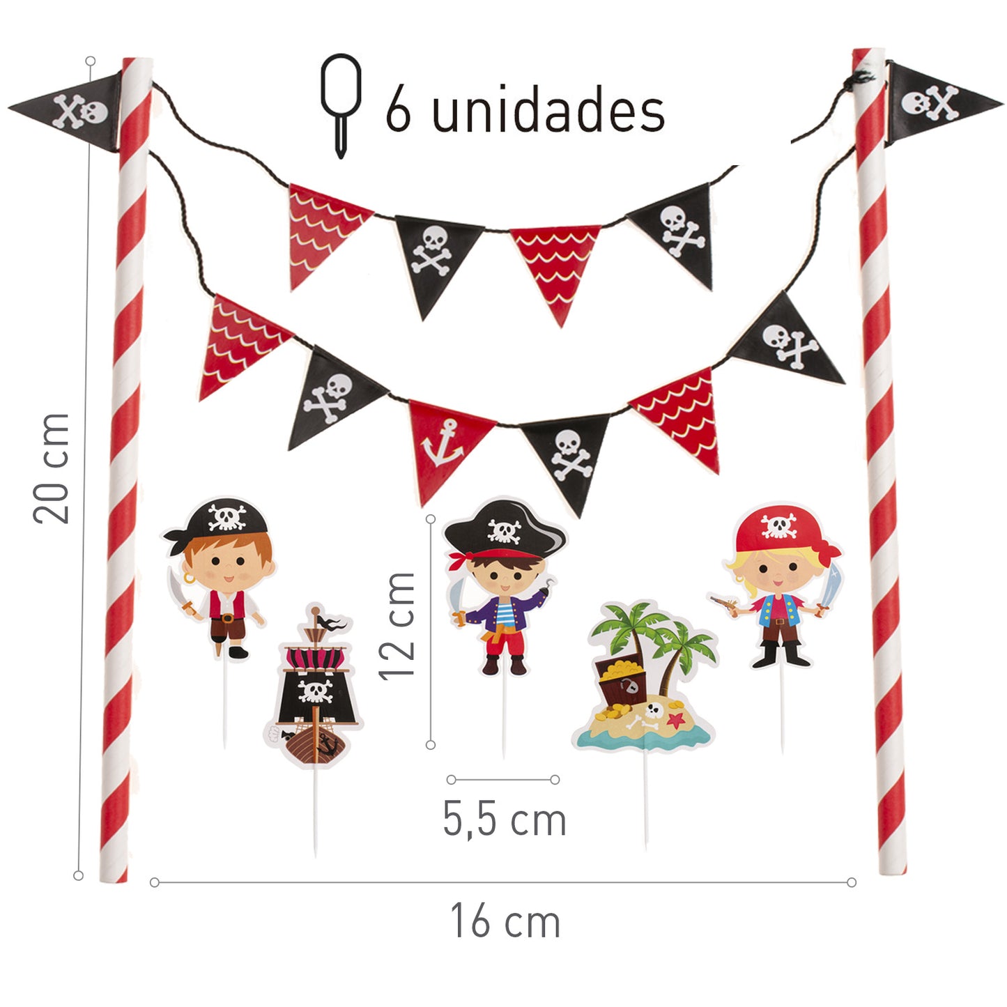 CAKE TOPPER PAPEL PIRATAS 15 CM
