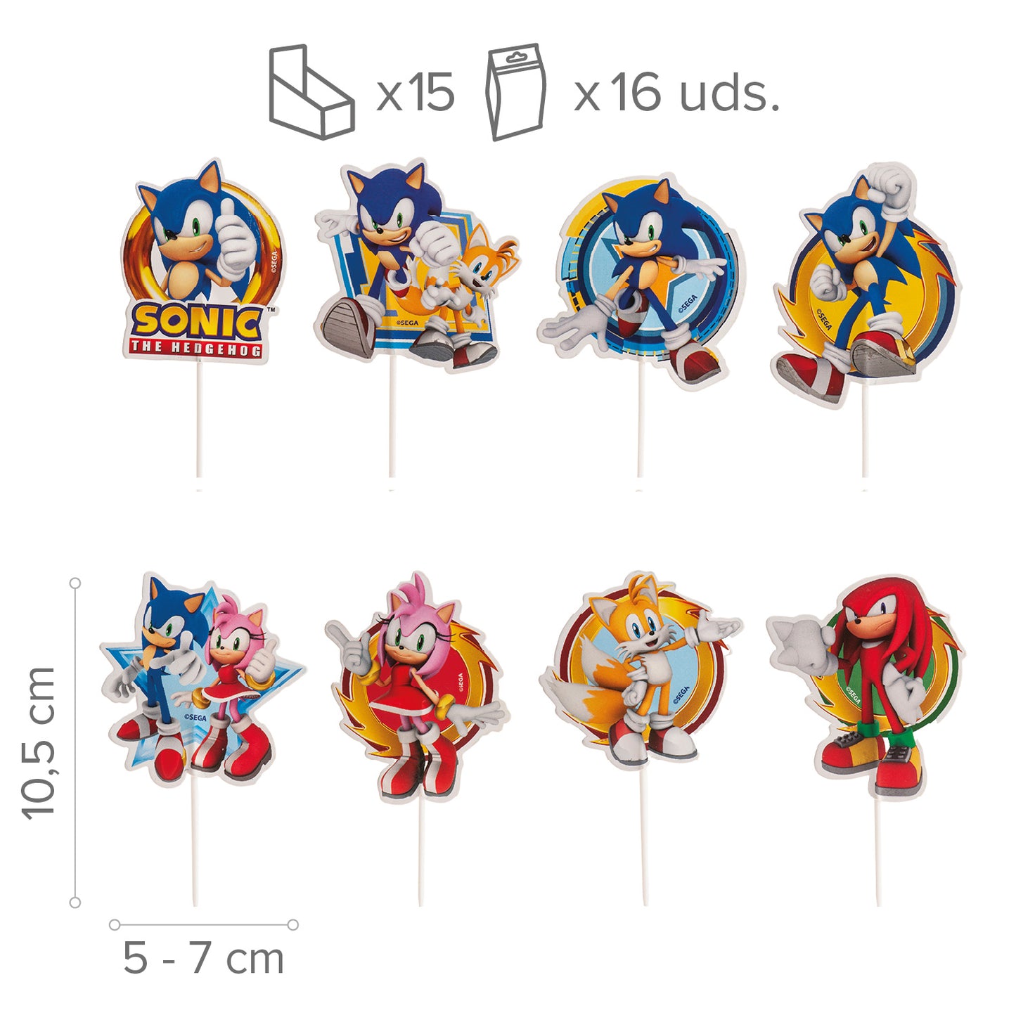 CUPCAKE TOPPERS PAPEL SONIC 16 UNIDADES