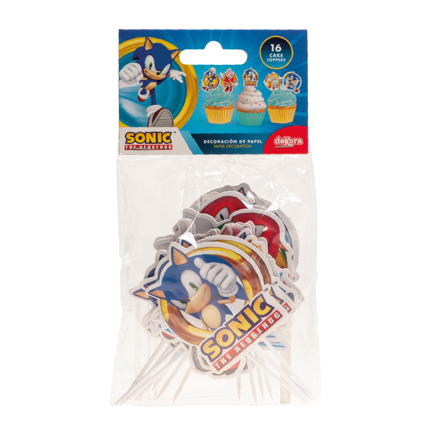 CUPCAKE TOPPERS PAPEL SONIC 16 UNIDADES