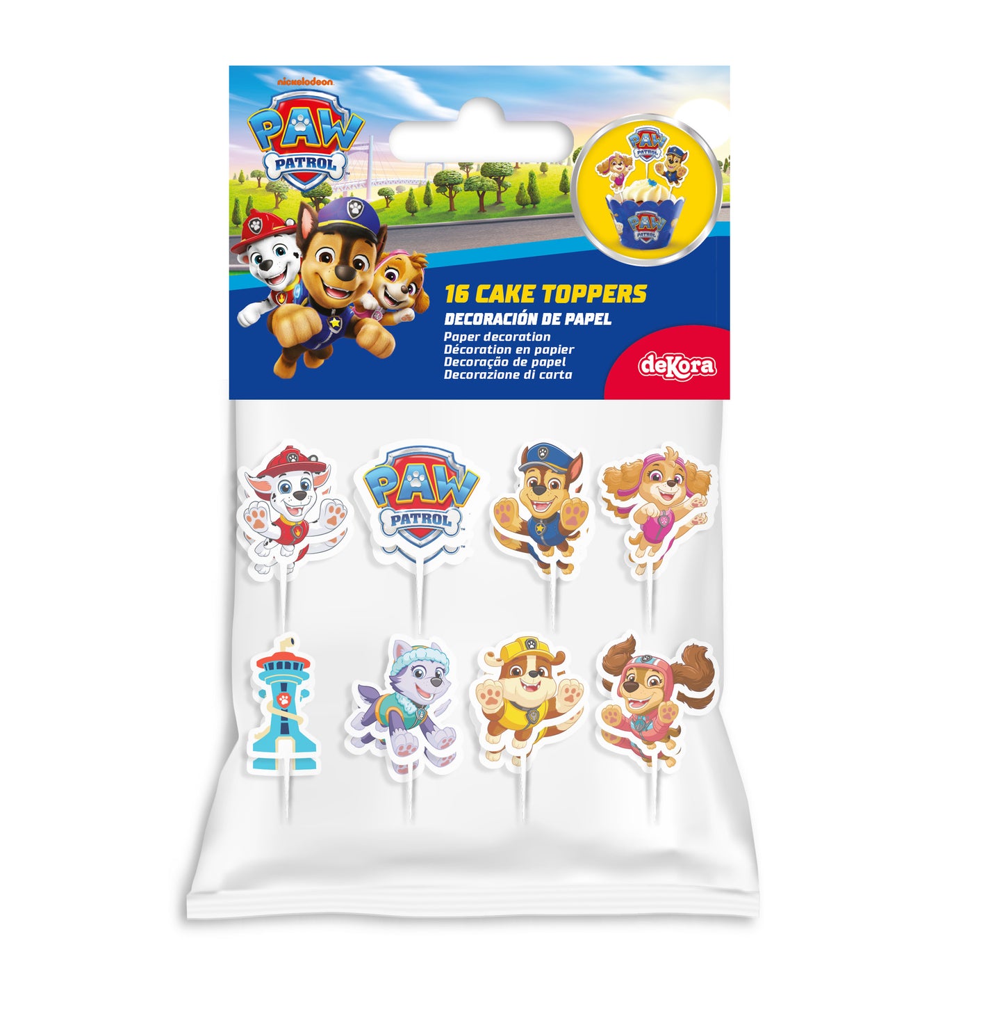 CUPCAKE TOPPERS PAPEL PATRULLA CANINA - 16 Unidades