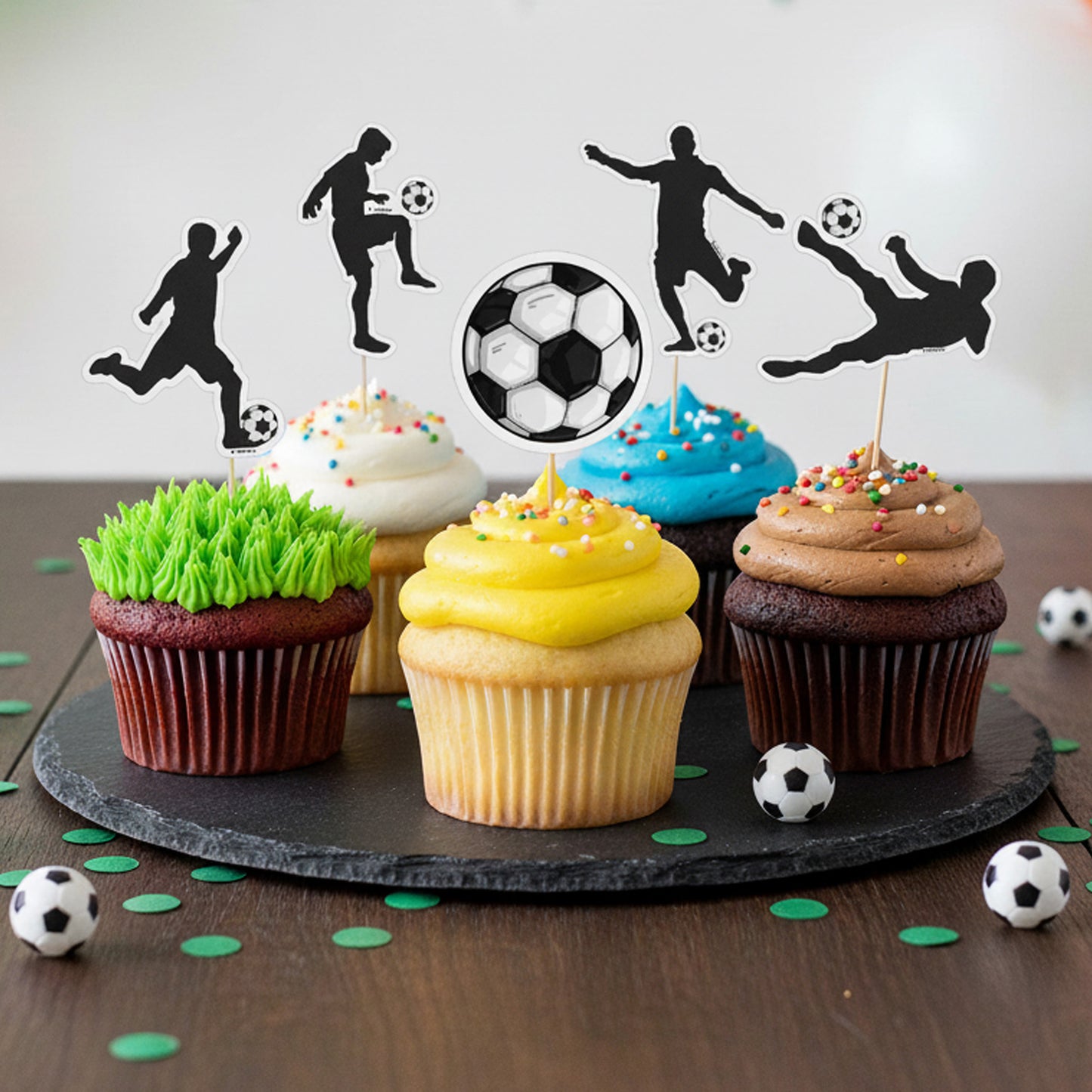 CUPCAKE TOPPERS PAPEL FÚTBOL 16 UNIDADES